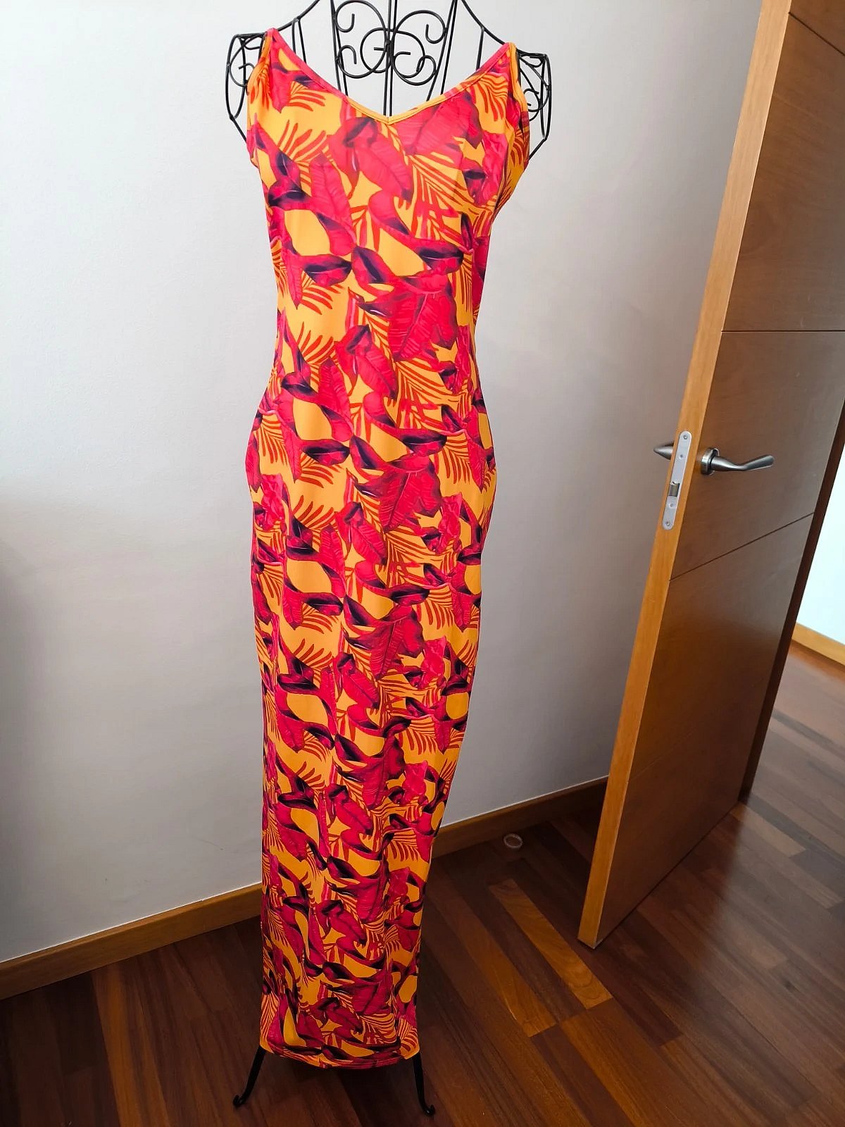 Orange red tropical maxi dress, photo 3