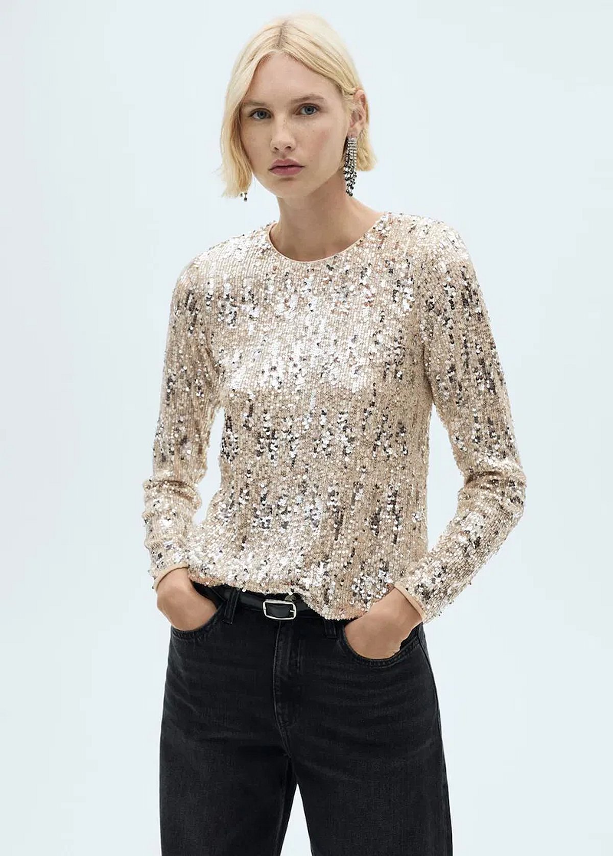 MNG Gold Sequin Long-Sleeve Top, photo 2