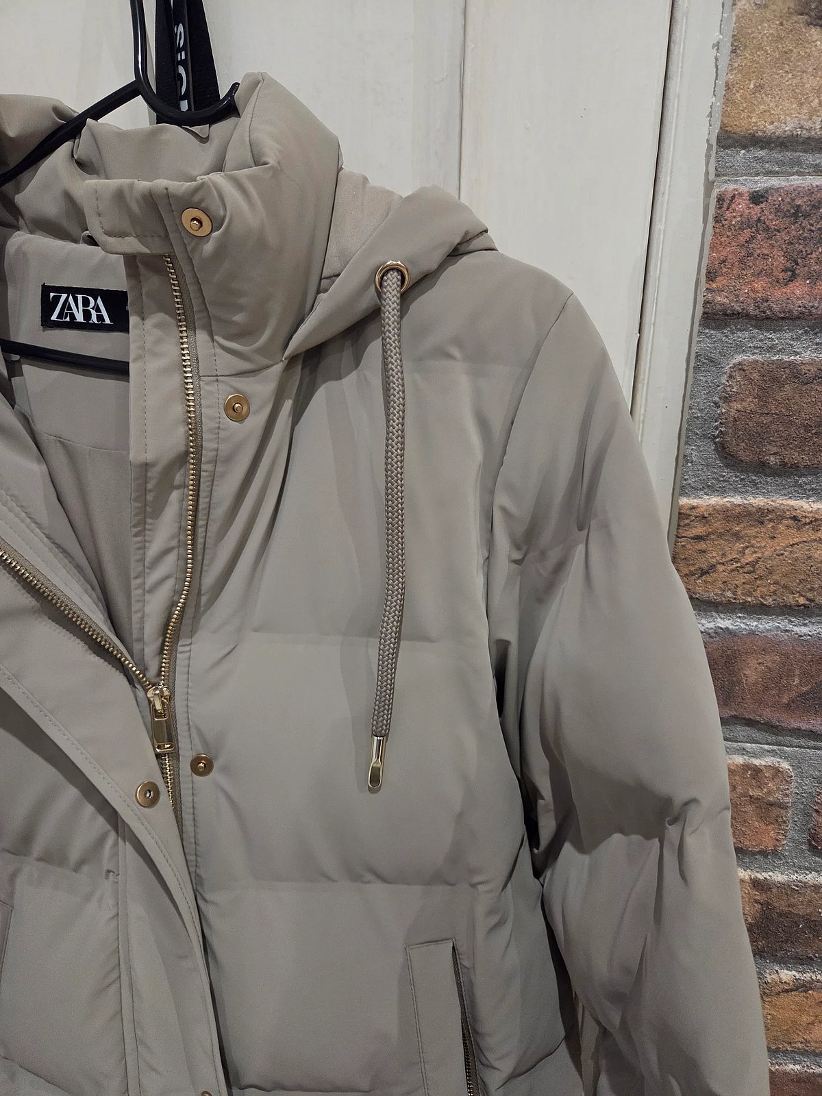 Zara hooded puffer coat beige, photo 2