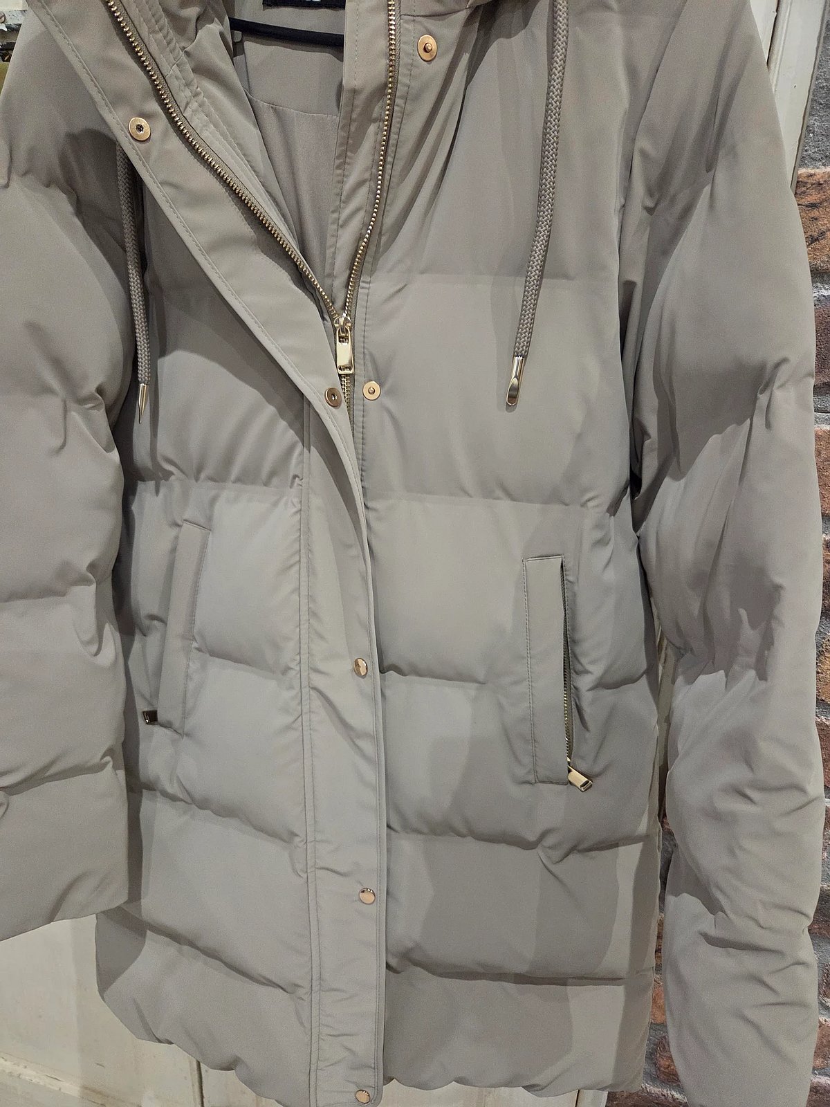 Zara hooded puffer coat beige, photo 3