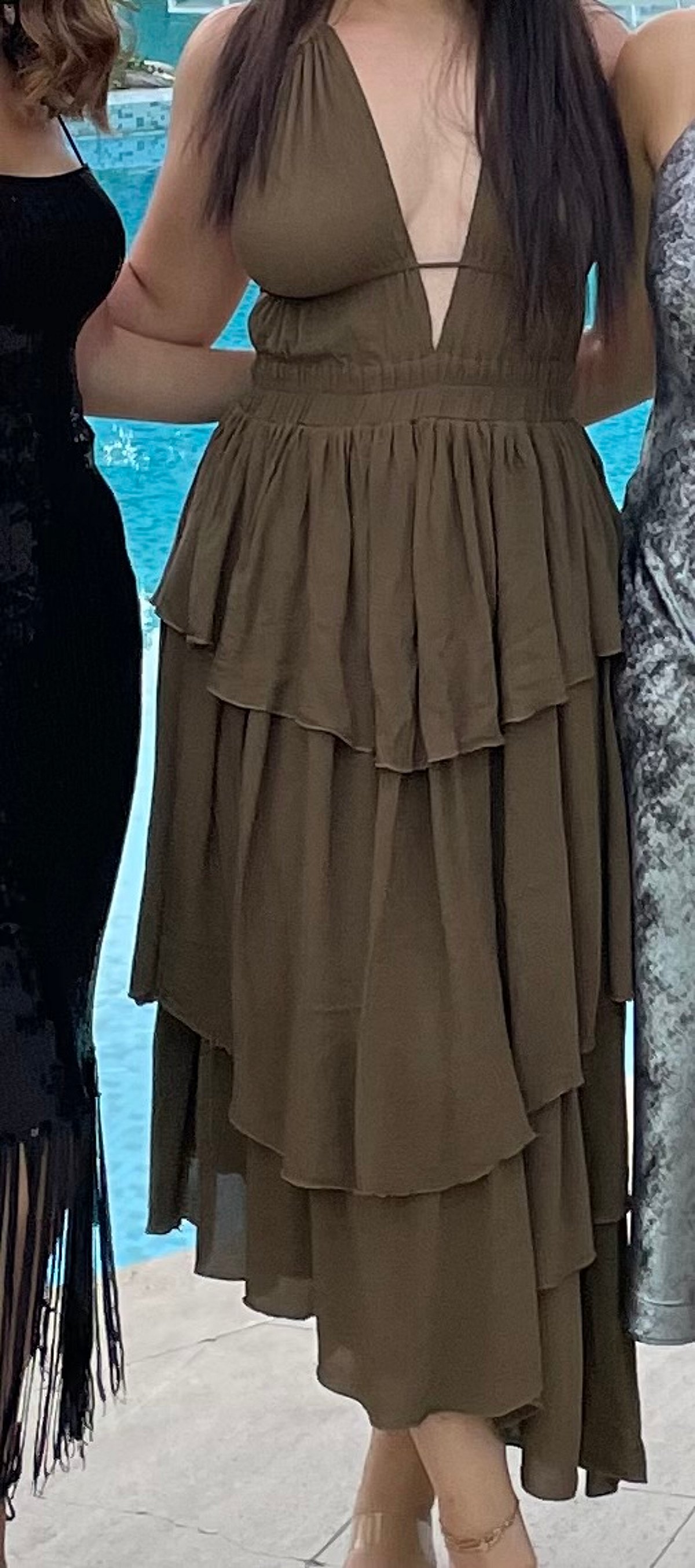 Backless tiered olive maxi dress, photo 5