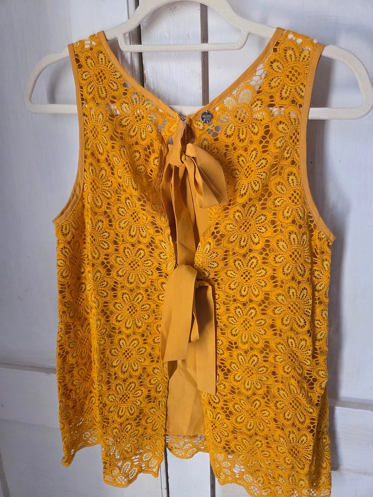 Yellow floral lace sleeveless top, photo 4