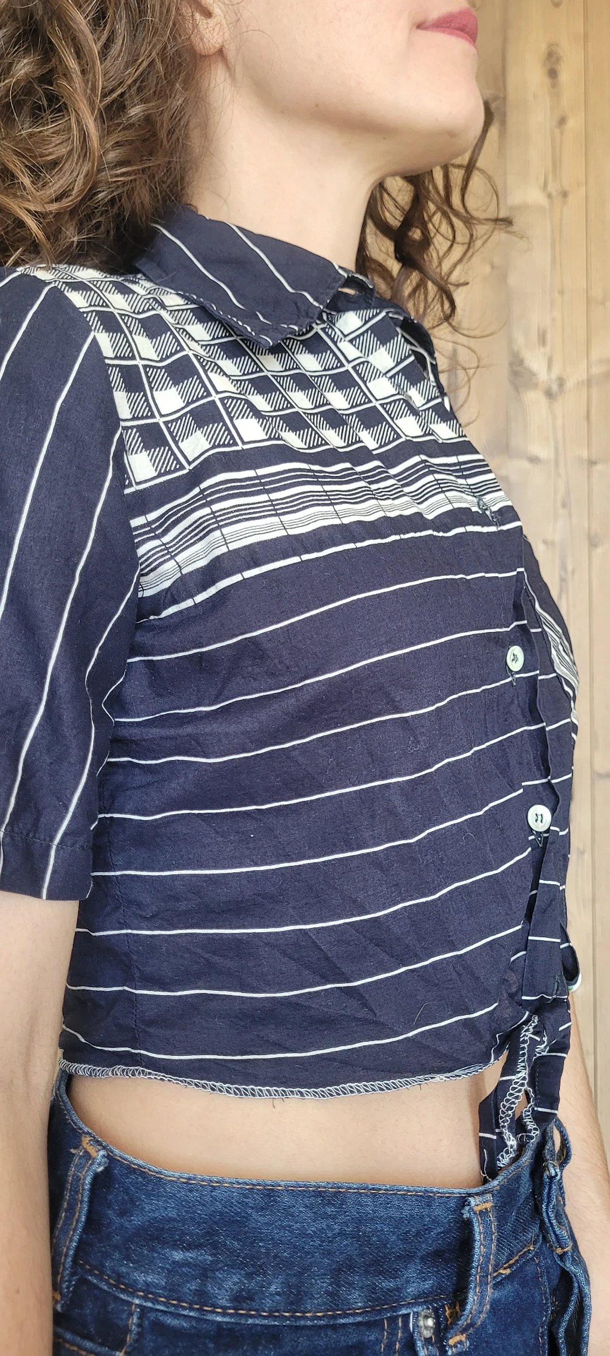 Striped Check Pattern Cropped Shirt, photo 3