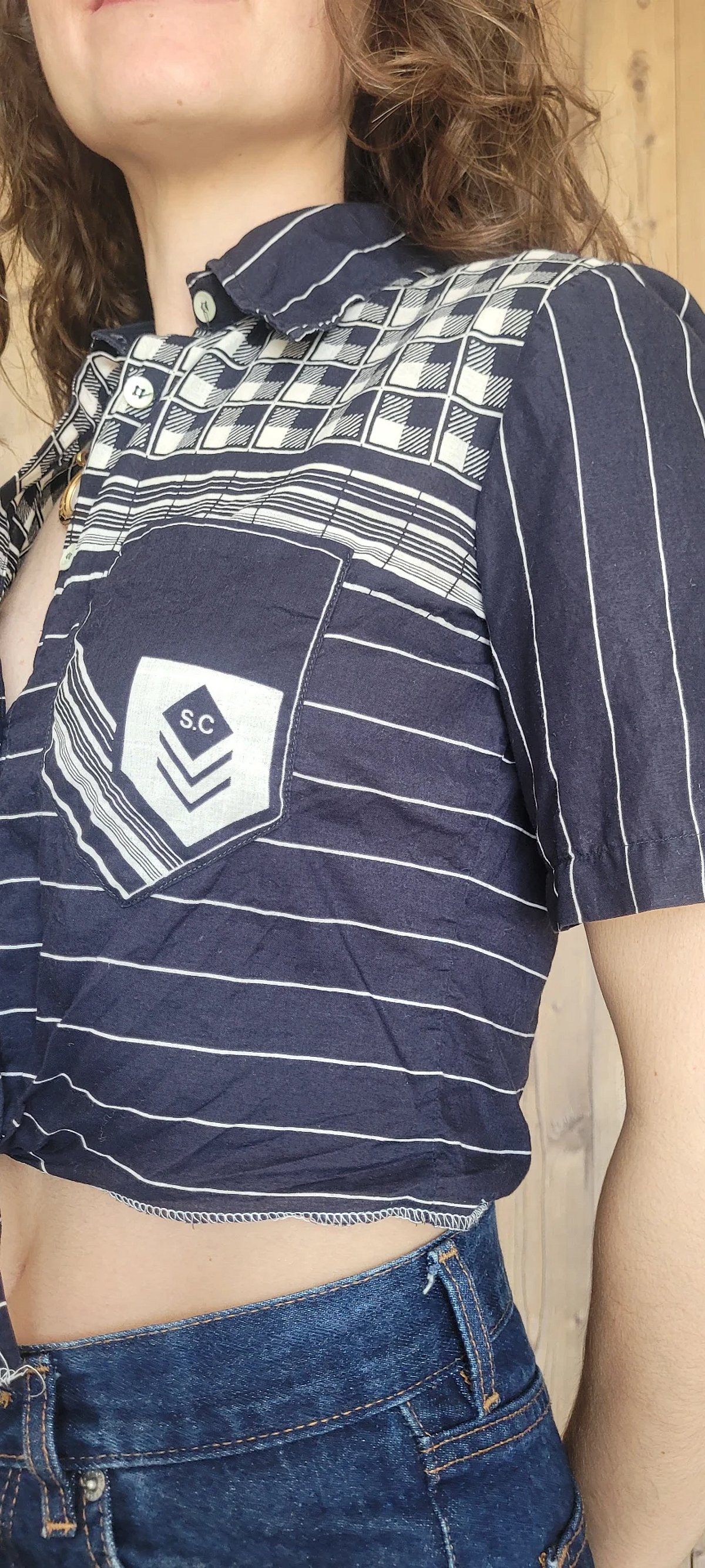 Striped Check Pattern Cropped Shirt, photo 2