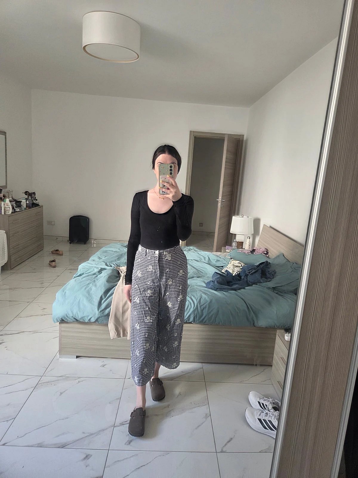ZARA gingham floral embroidered trousers, photo 3