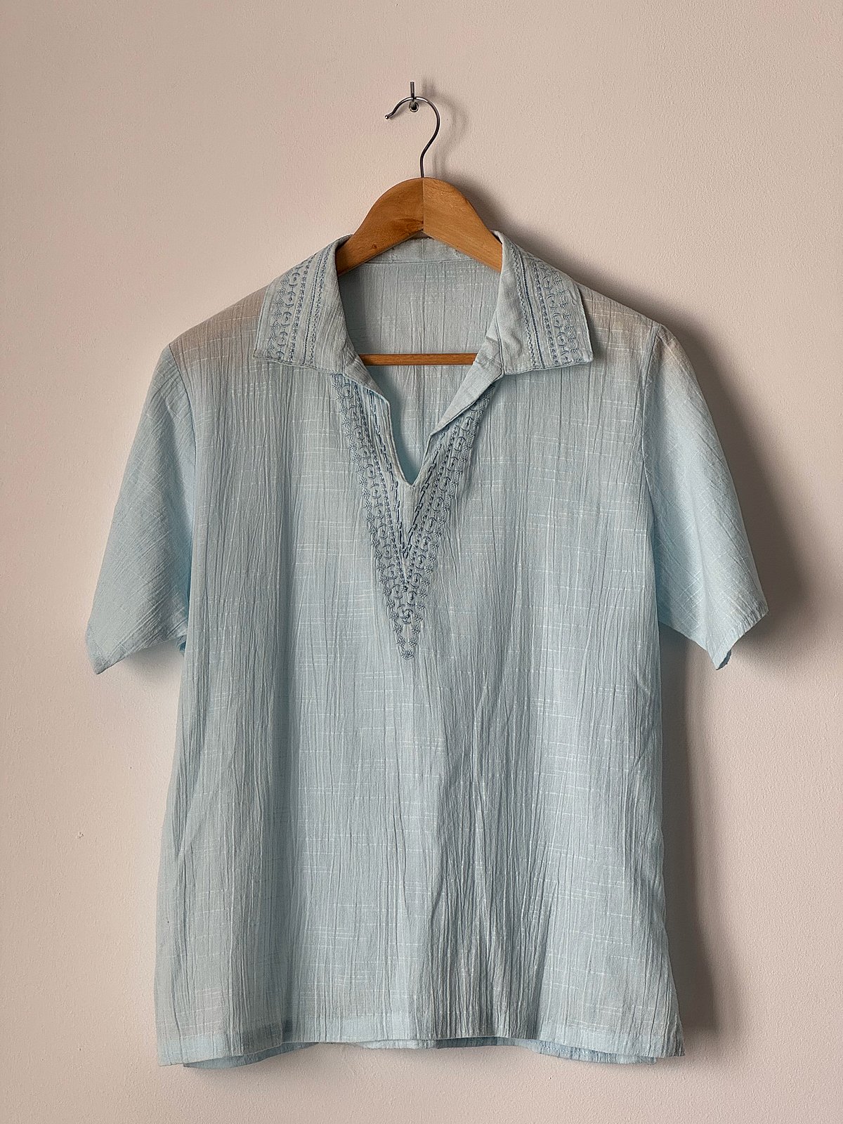 Light Blue Embroidered Collared Shirt, photo 3