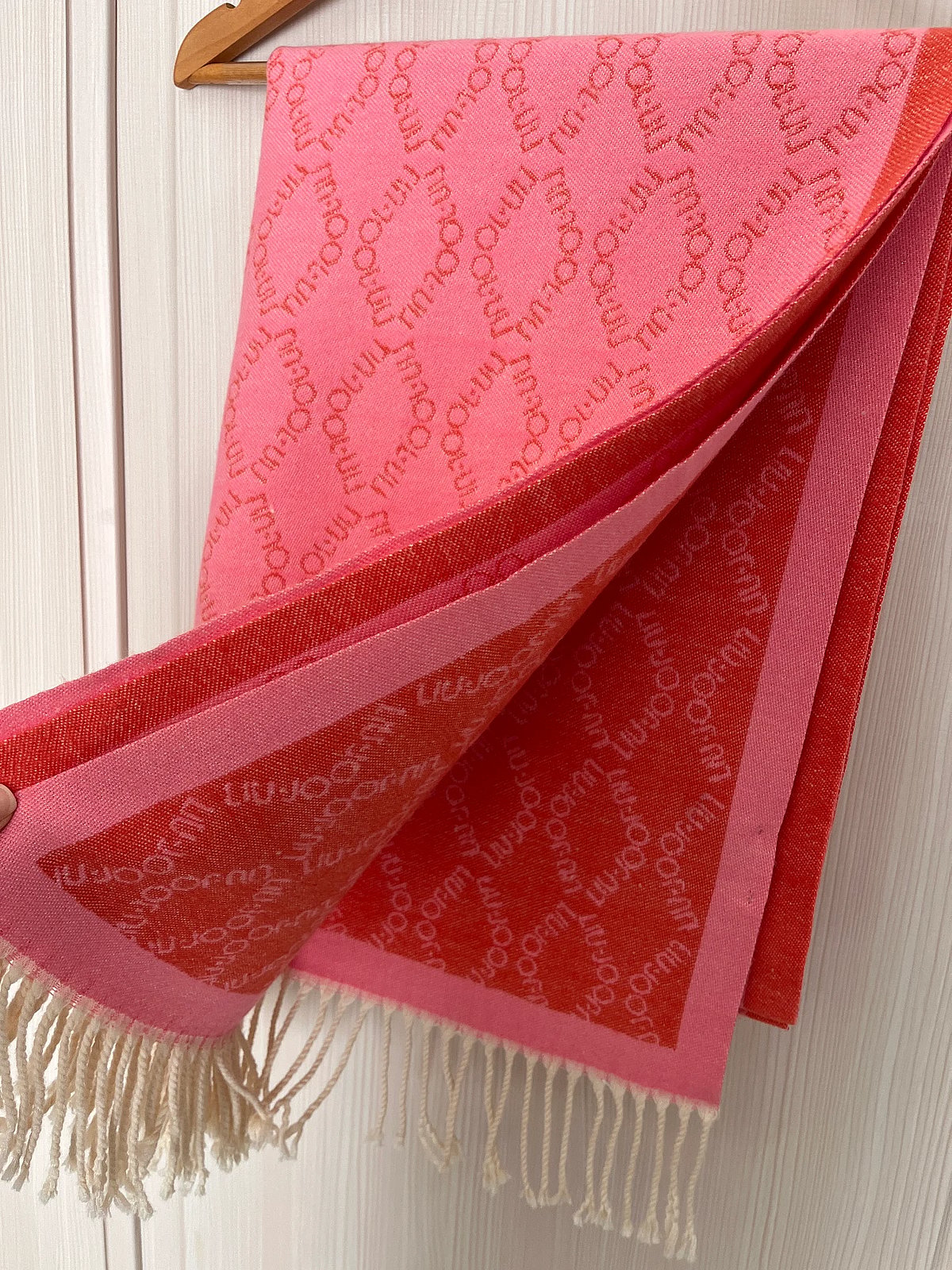 LIU JO Pink & Red Fringed Scarf, photo 2