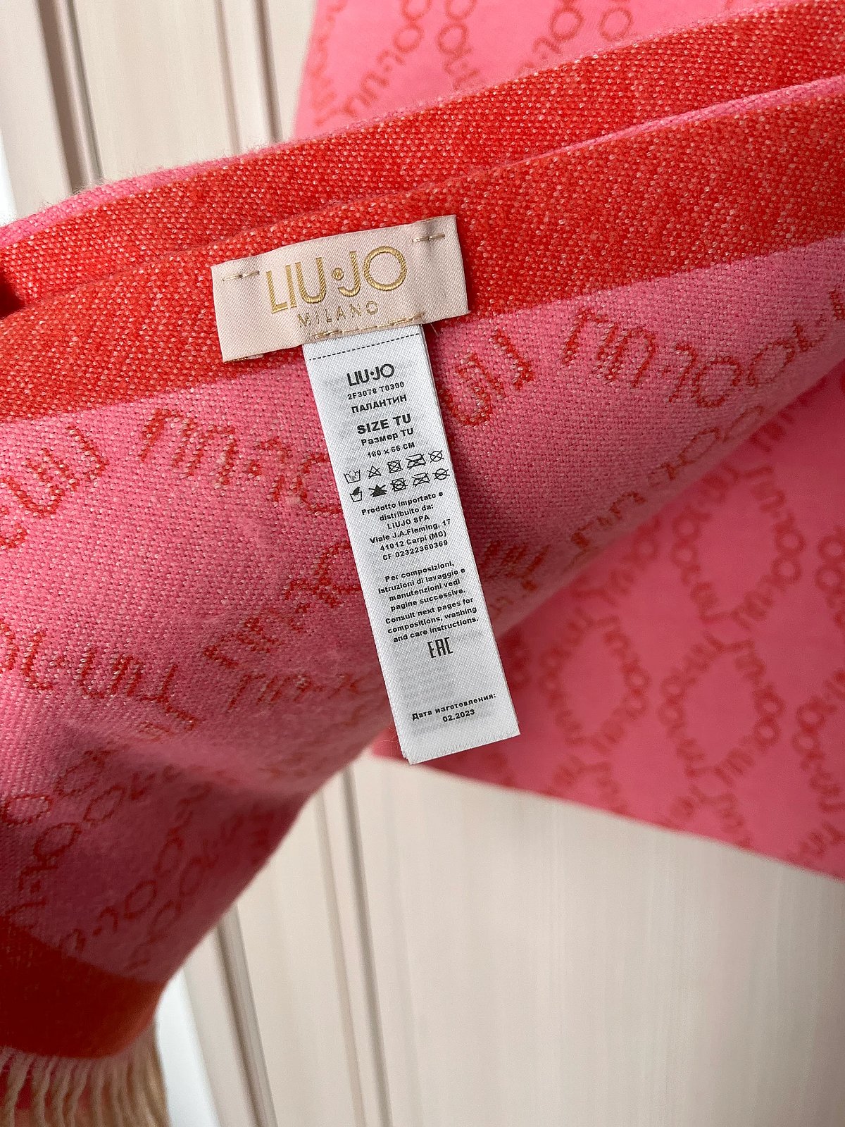 LIU JO Pink & Red Fringed Scarf, photo 4
