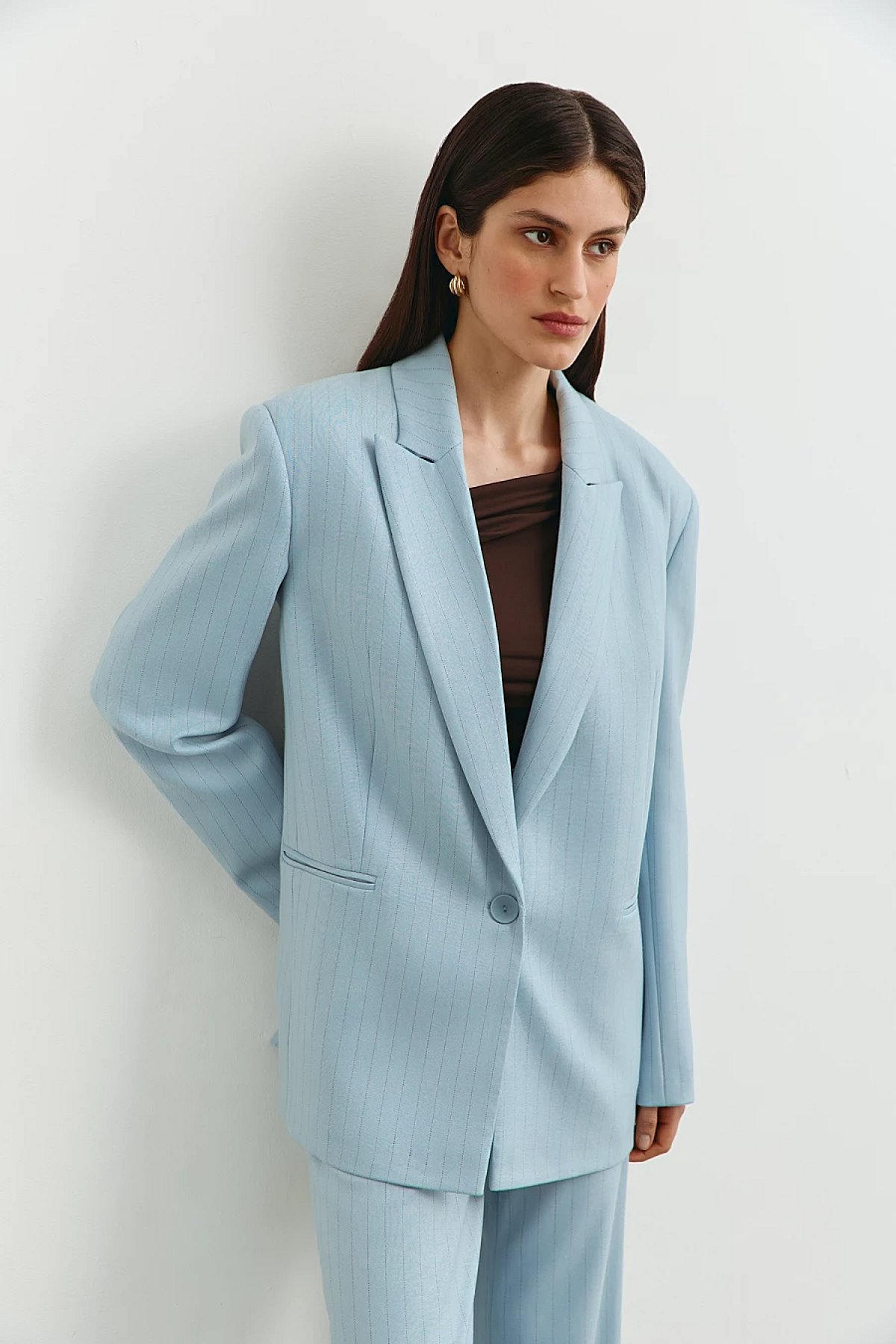 Single-breasted blue striped viscose jacket, photo 2