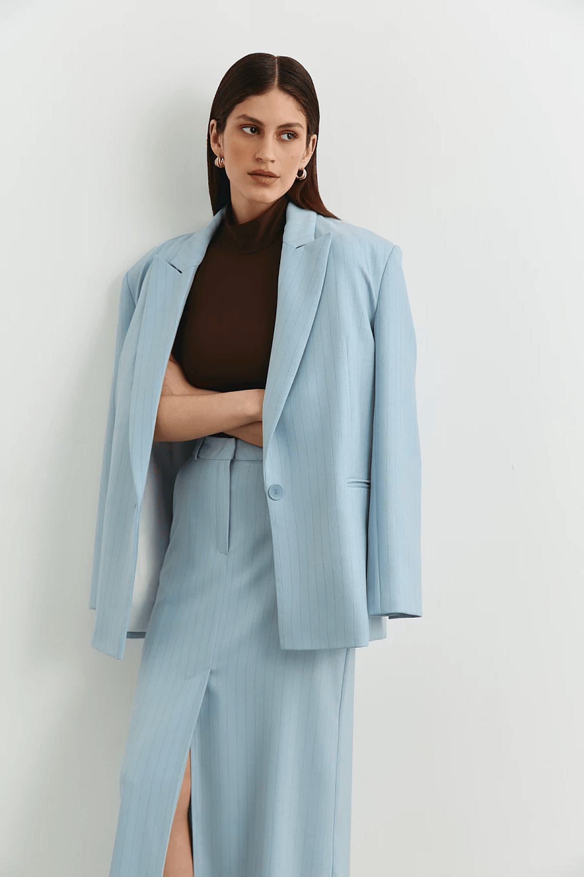 Single-breasted blue striped viscose jacket, photo 3
