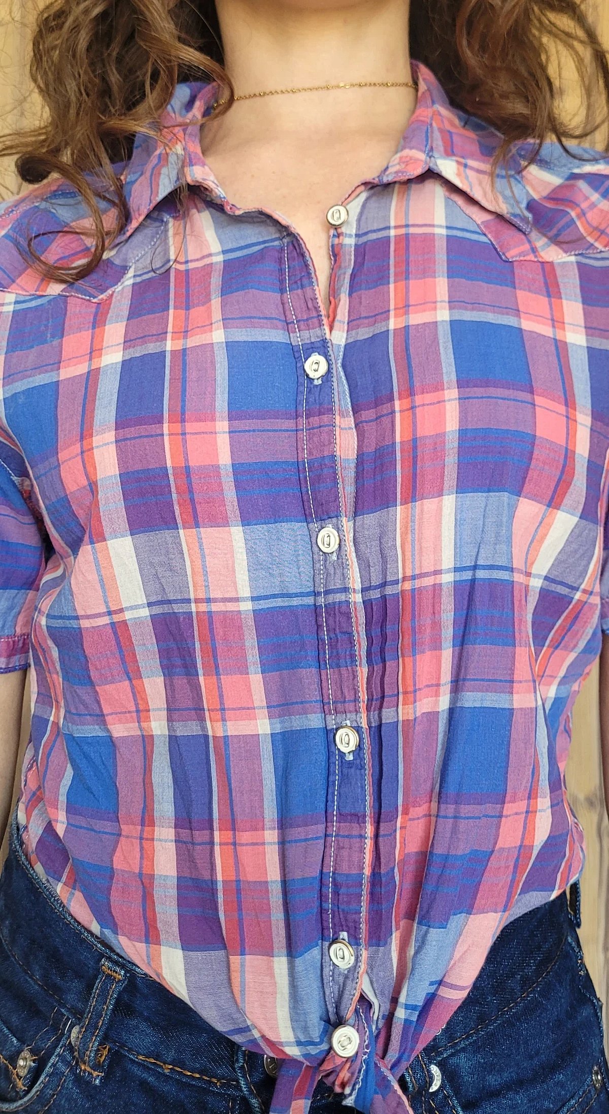 Plaid Button Up Cross-Knot Shirt, photo 2