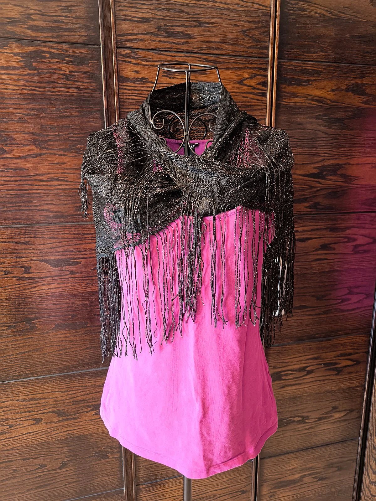 Black Gold Fringed Lace Shawl, photo 4