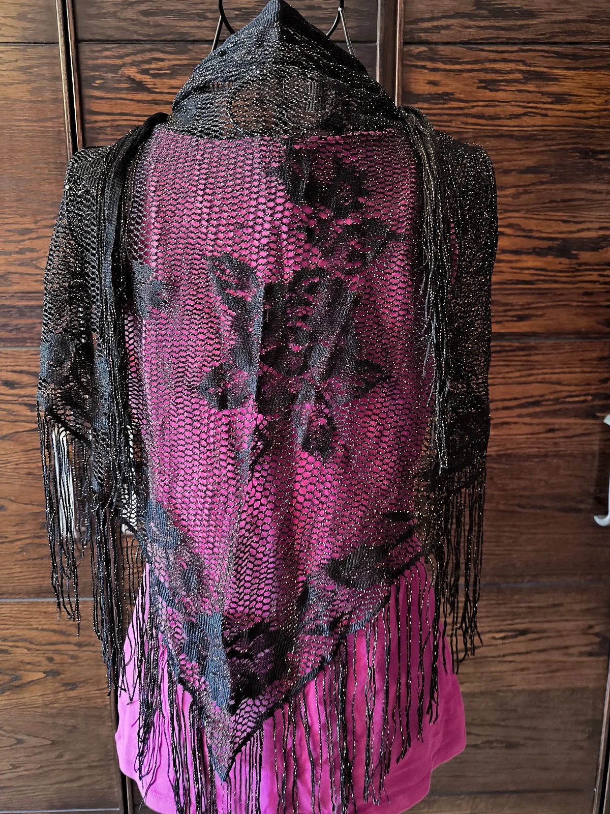 Black Gold Fringed Lace Shawl, photo 5
