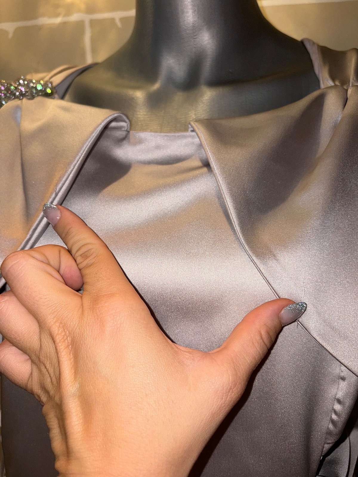 Silver Satin Formal Dress EU46 XXL, photo 3