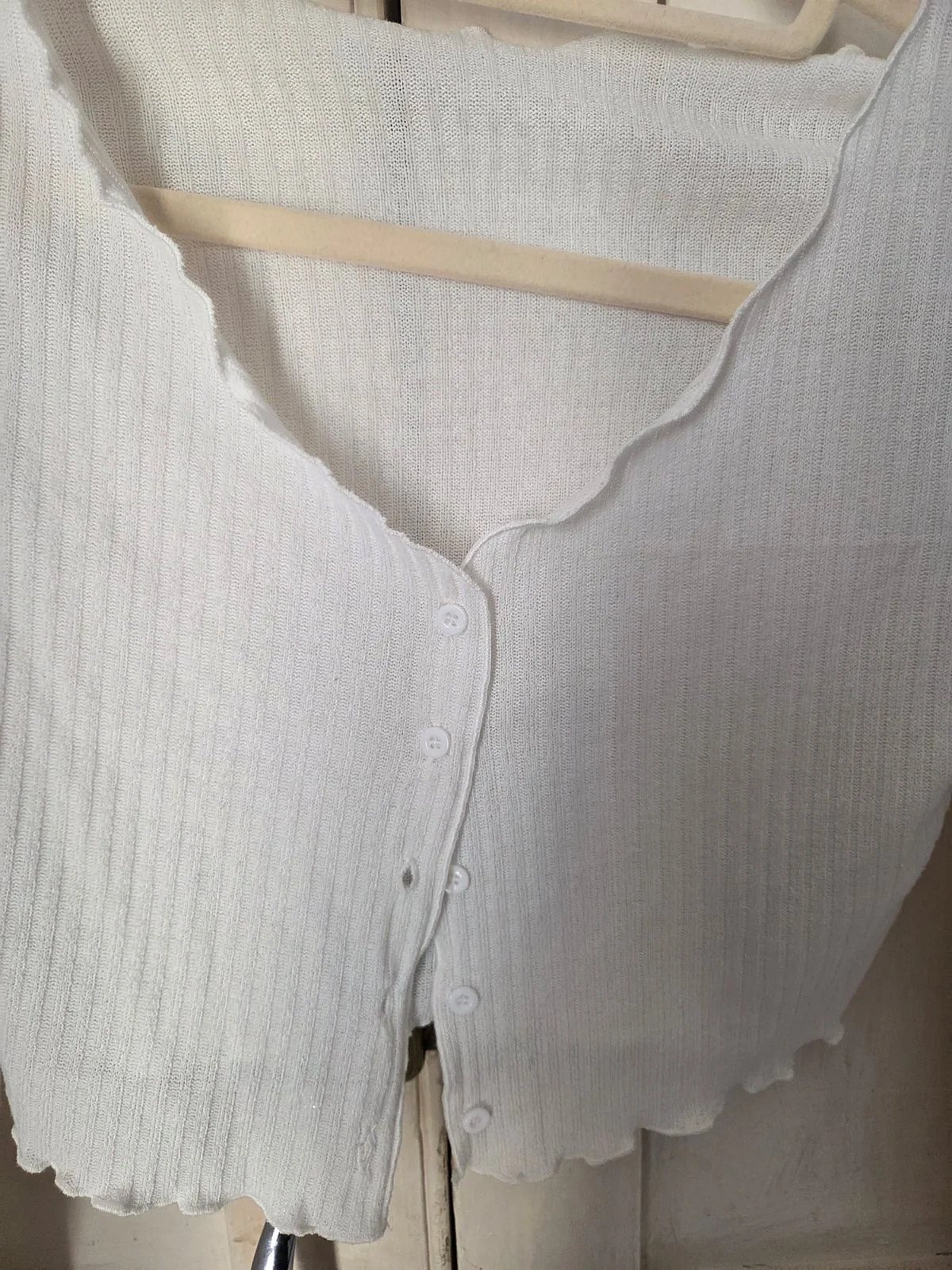 White ribbed button-down top, photo 2