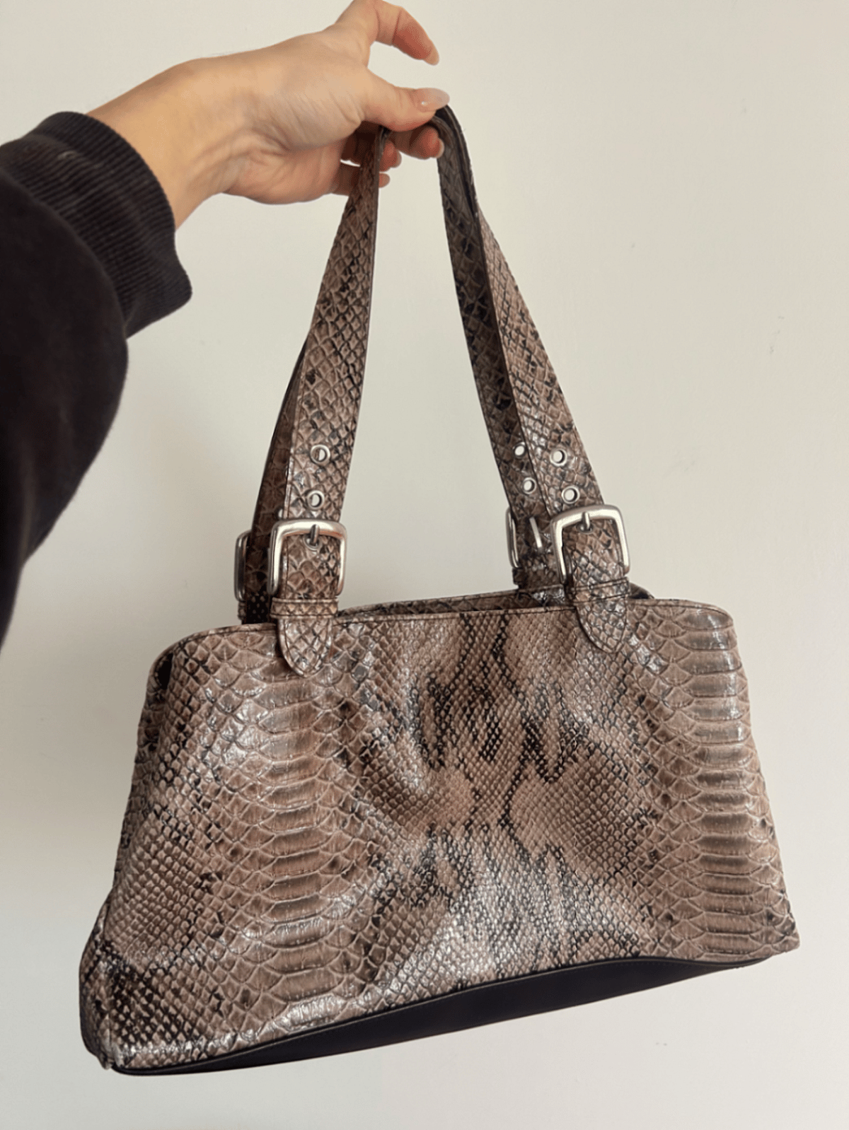 Y2K faux Snakeskin Shoulder Bag Brown - photo 2