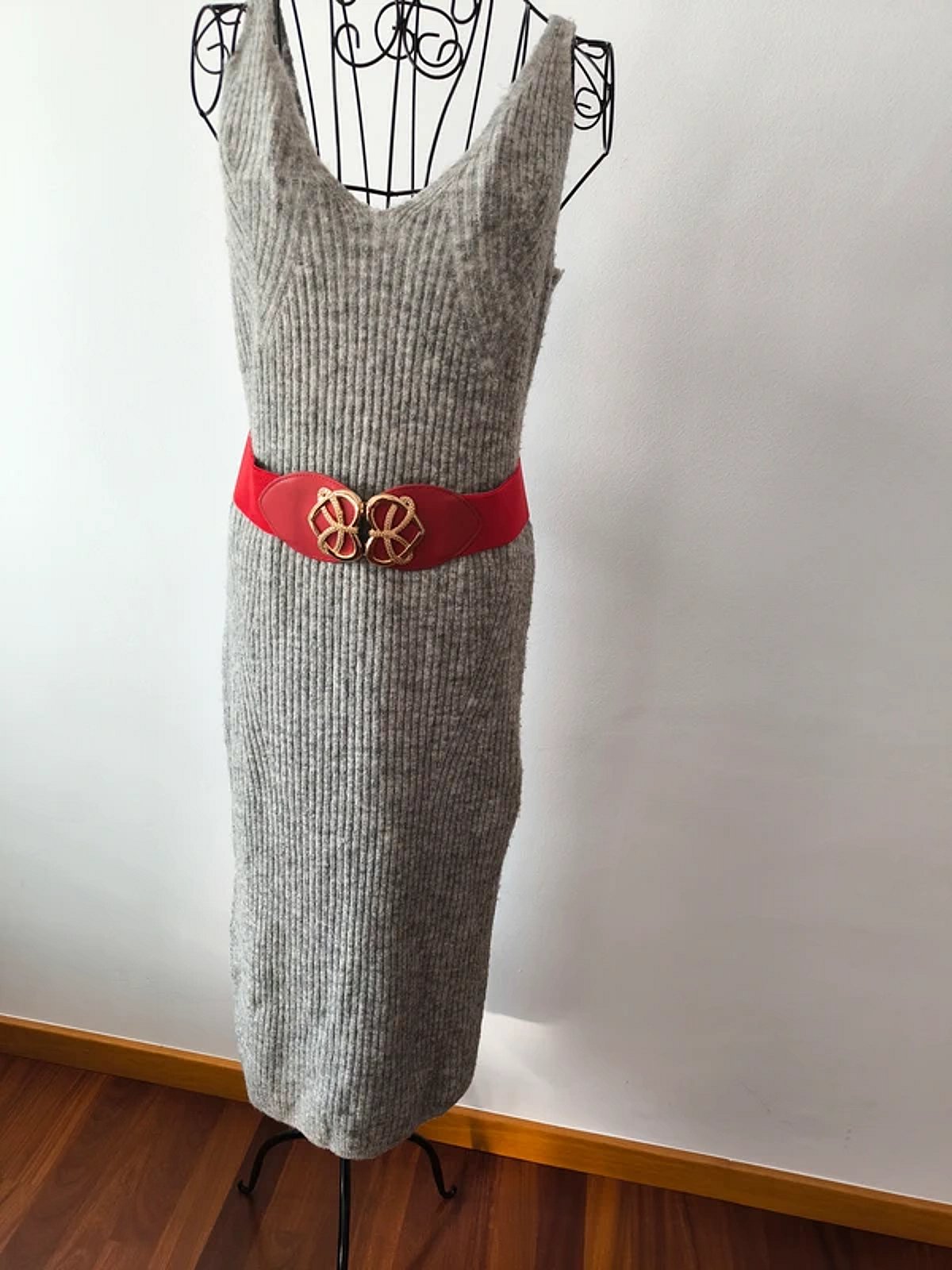 Grey knitted ribbed midi dress, photo 2