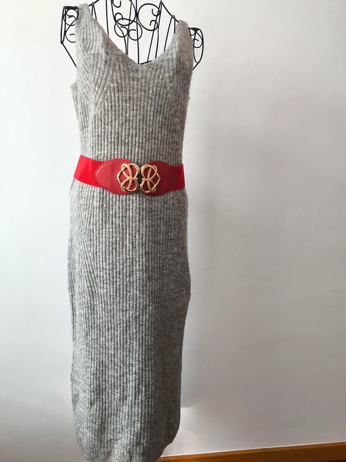 Grey knitted ribbed midi dress, photo 3