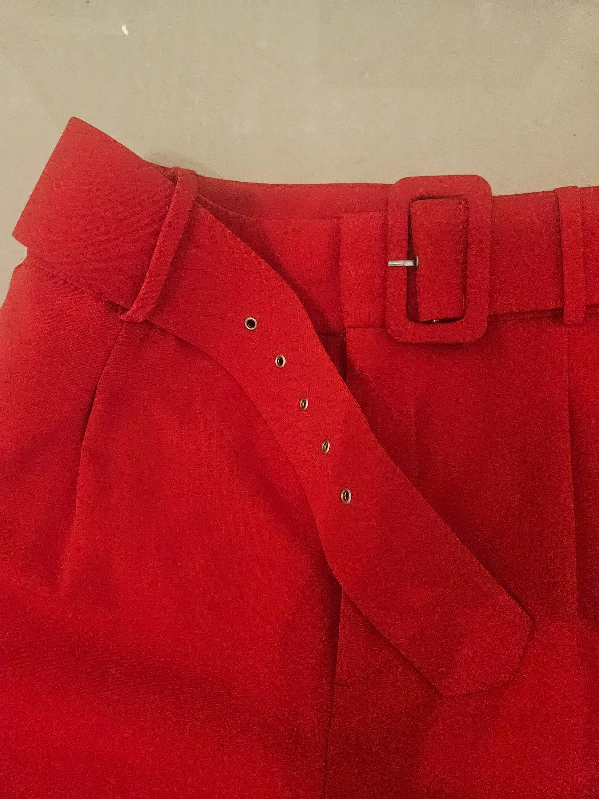 Red High-Waisted Belted Trousers, photo 3