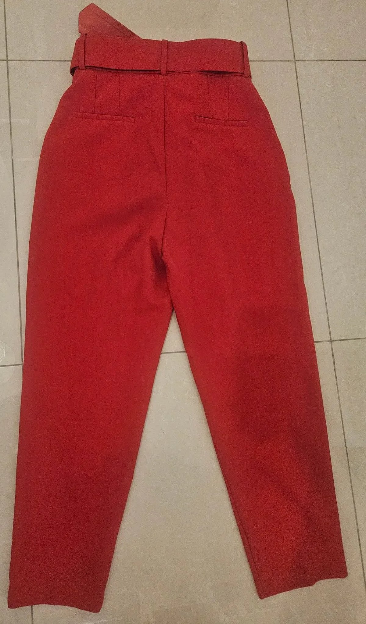 Red High-Waisted Belted Trousers, photo 2