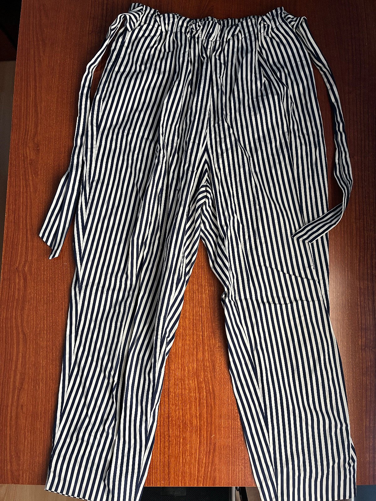 Striped high-waisted cotton trousers, photo 2