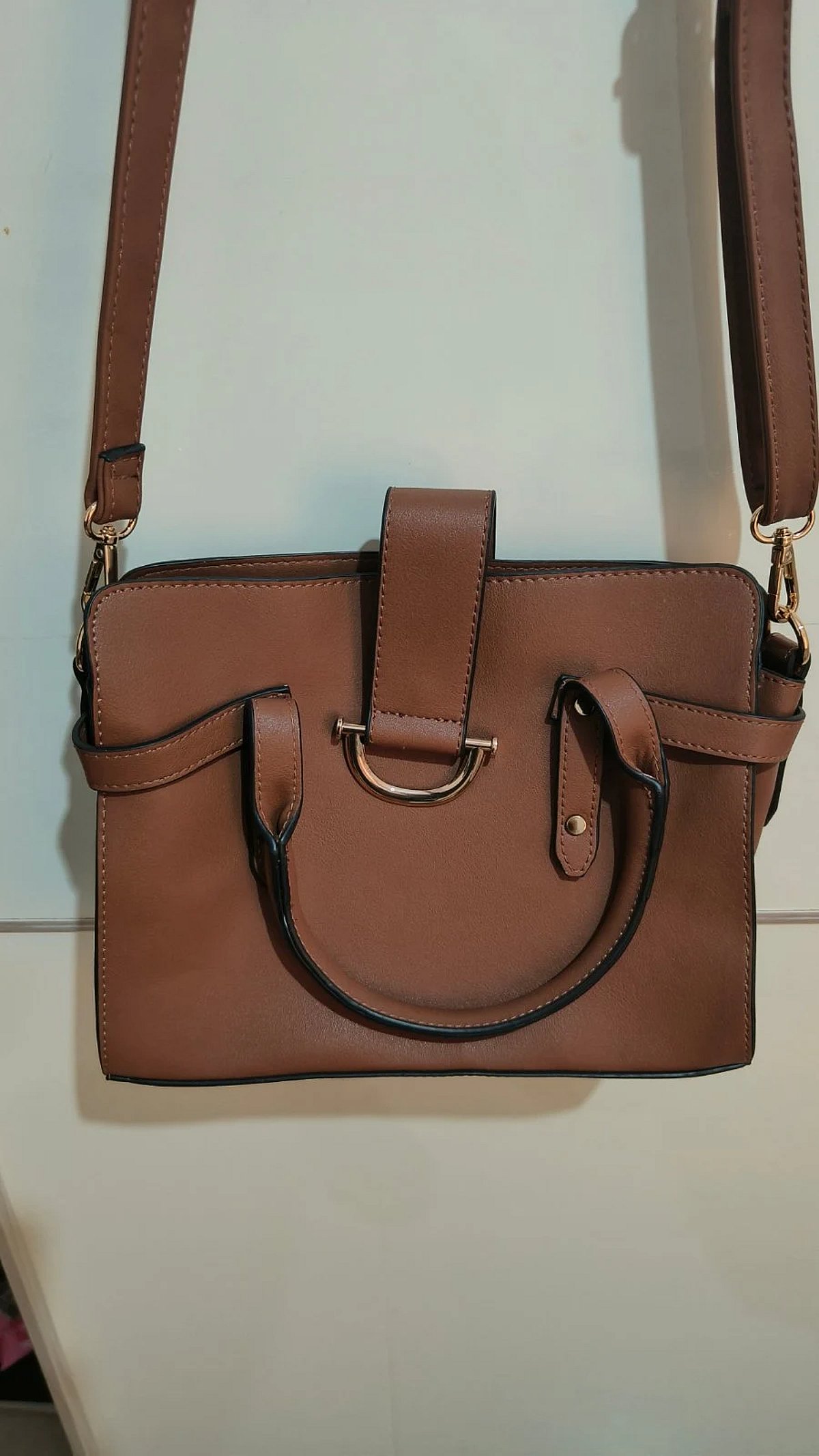 Classic brown structured shoulder bag, photo 2