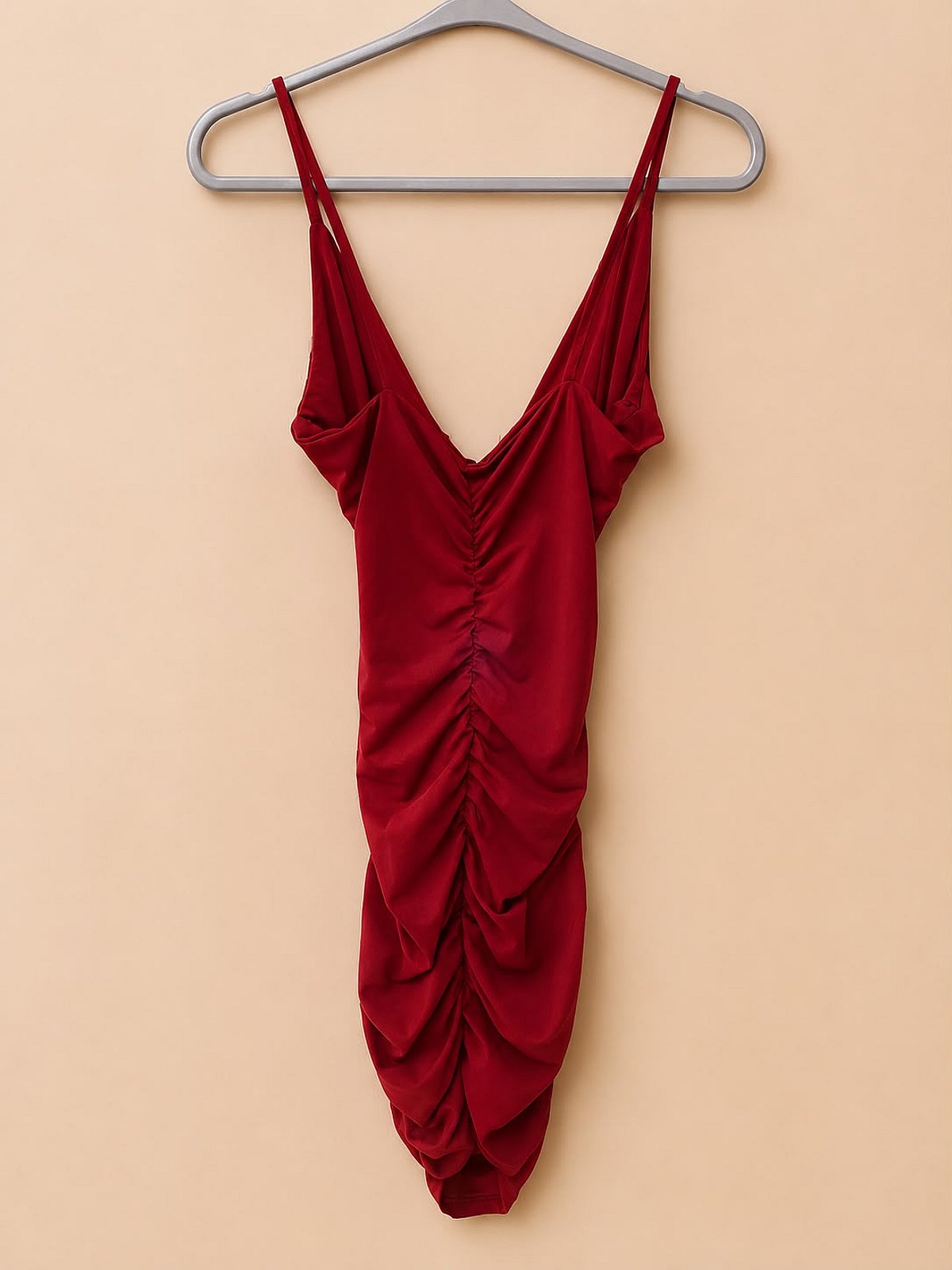 Dark Red Ruched Mini Dress, photo 2