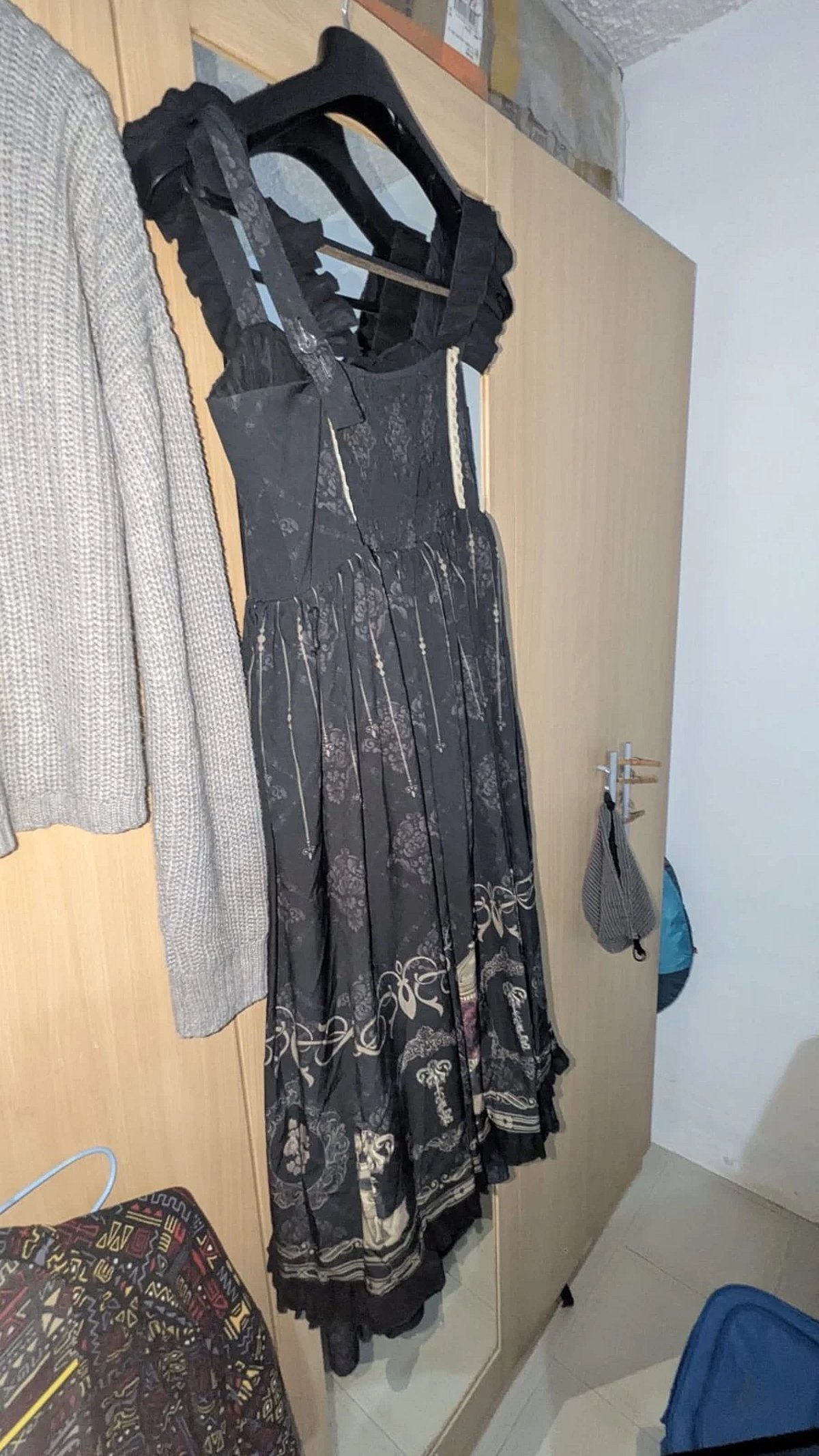 PUJI Nightingale and Rose Gothic Lolita JSK Print Frill Strap Dress, photo 2