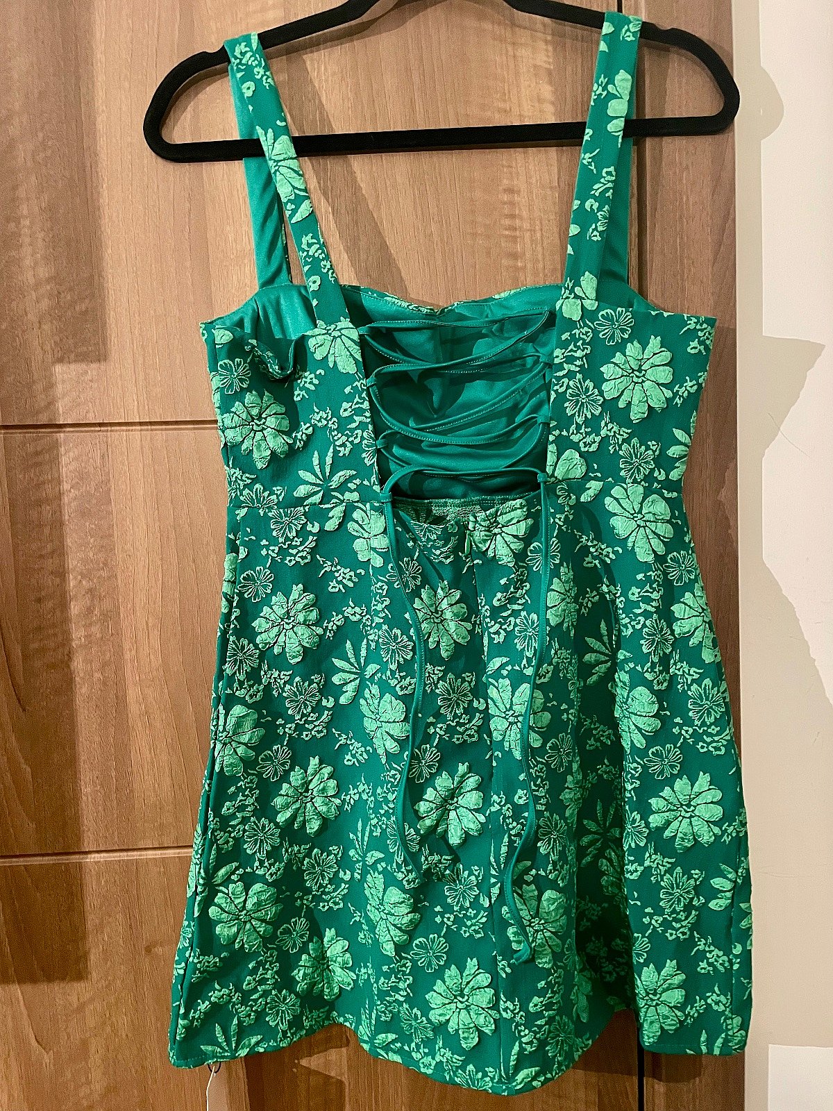 Green floral textured mini dress, photo 3