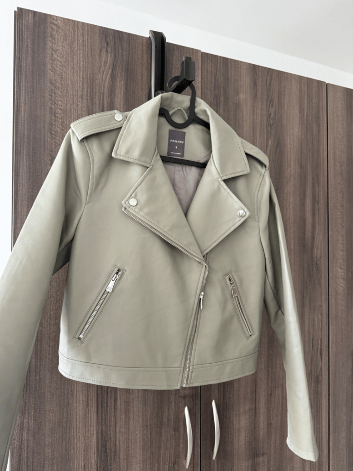 Sage Green Faux Leather Biker Jacket New, photo 4