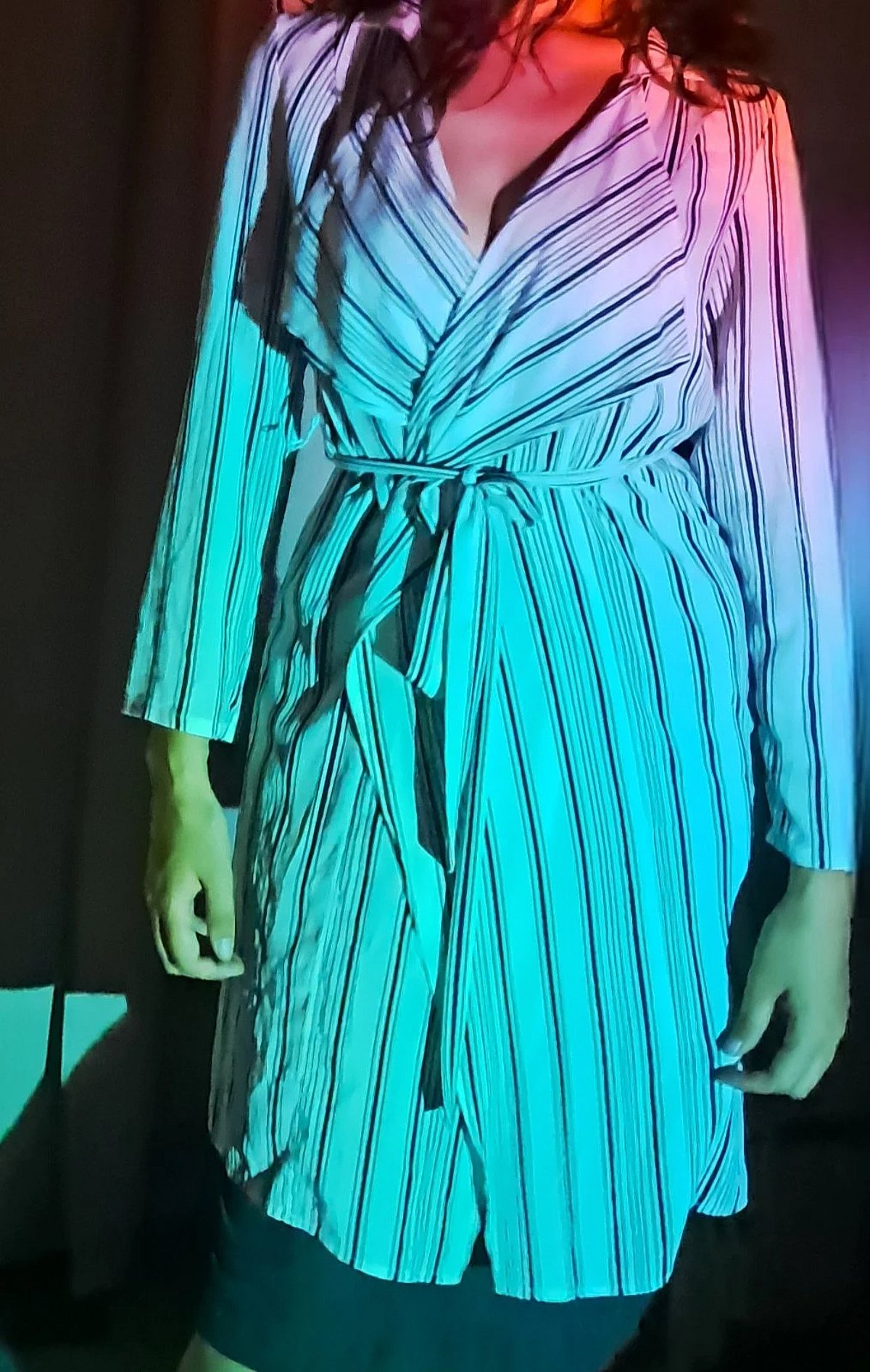 Tally Weijl - Black & White Striped Wrap Shirt Dress - Lightweight Trench Coat, photo 5