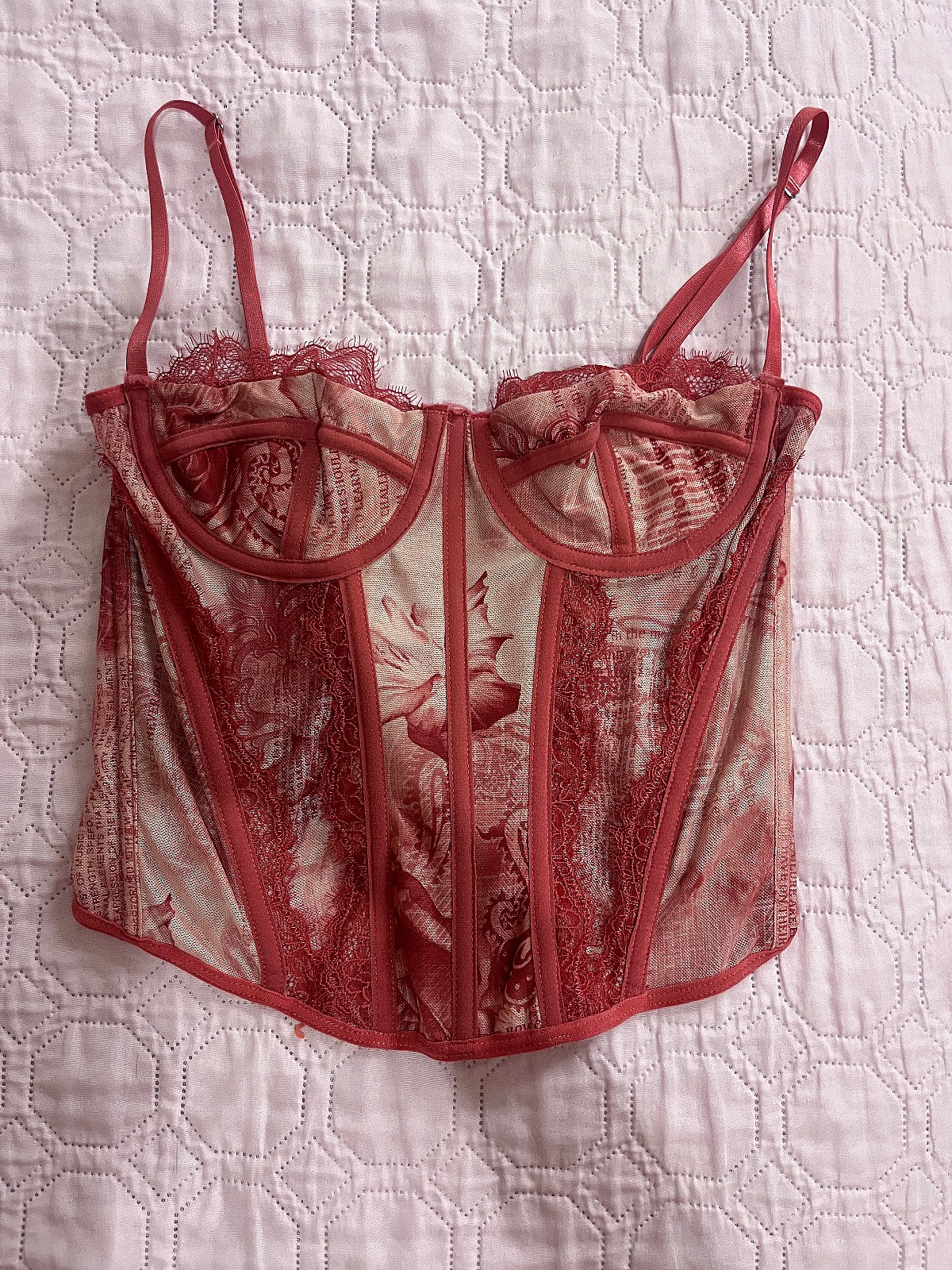 Red patterned lace corset top, photo 2