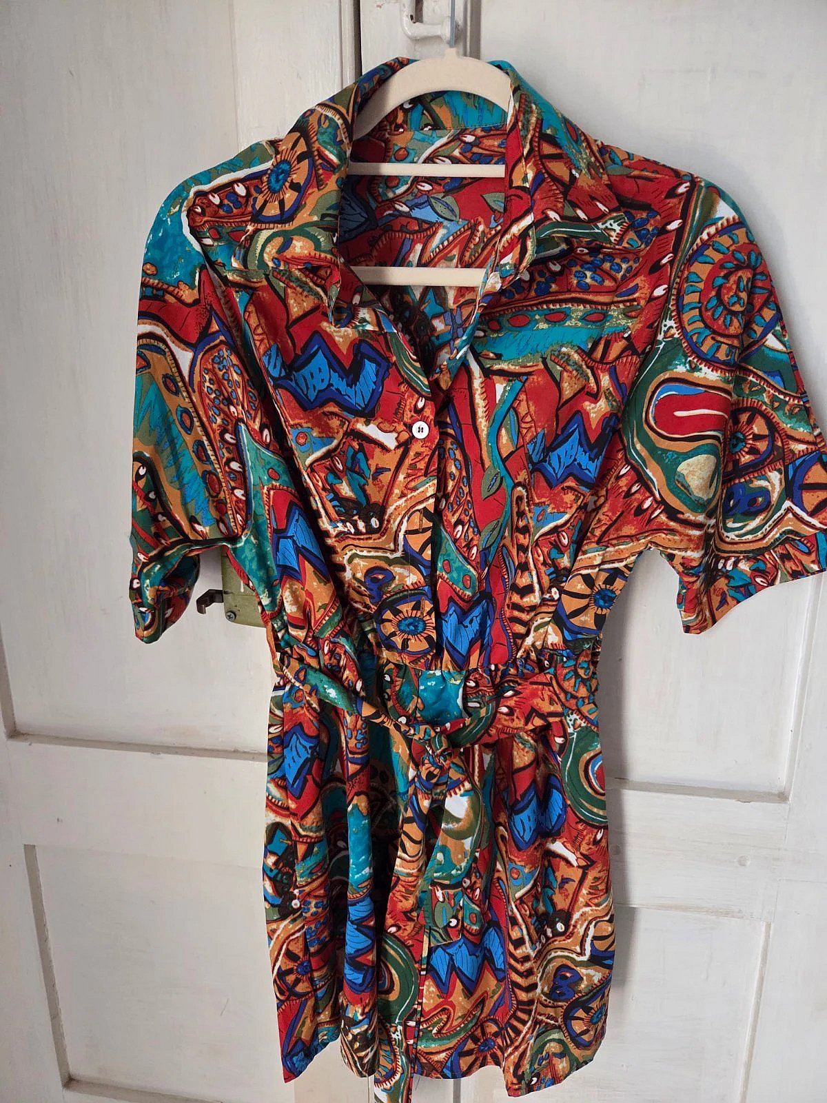 Vintage patterned belted short dress, photo 3
