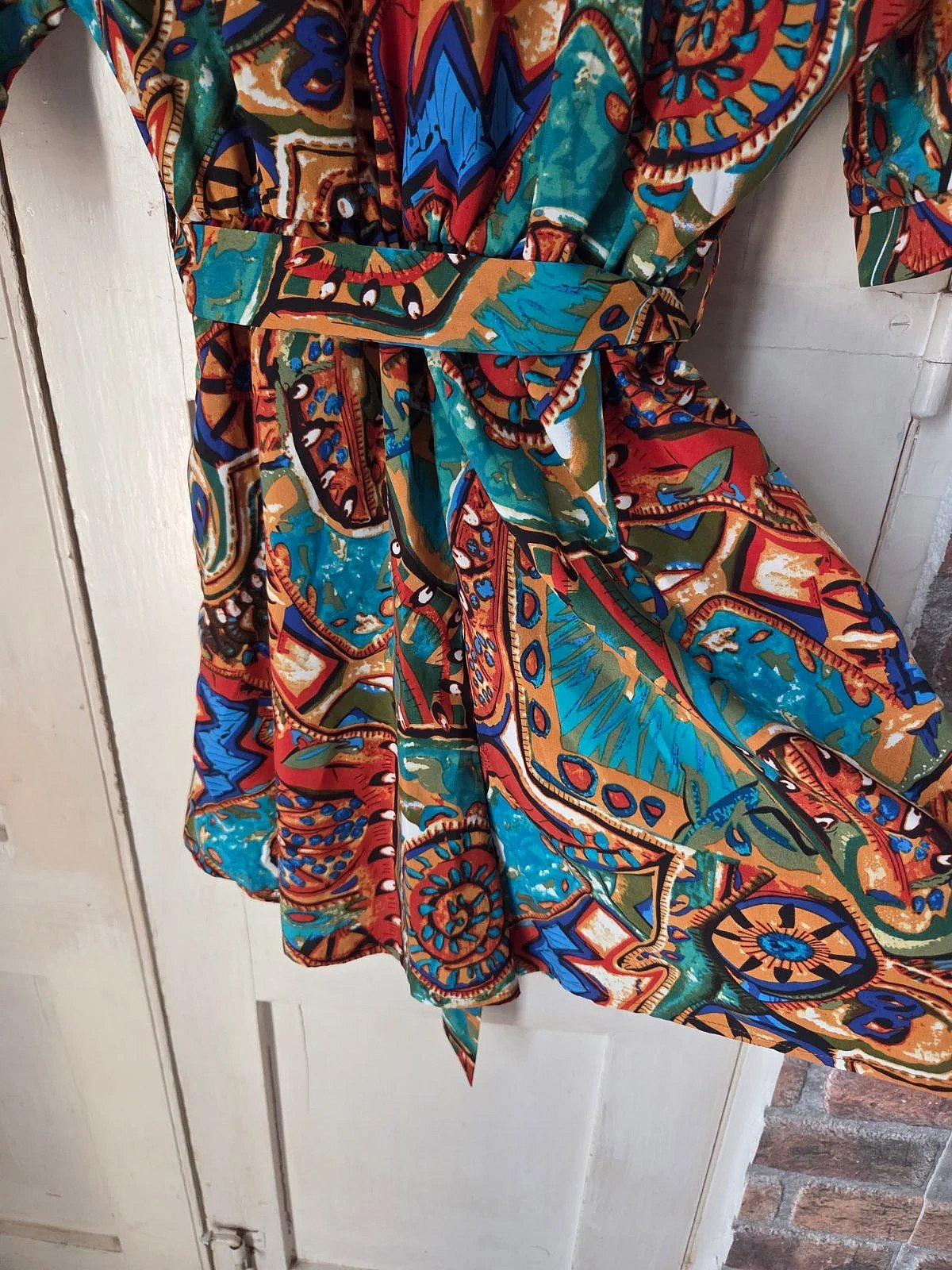 Vintage patterned belted short dress, photo 4