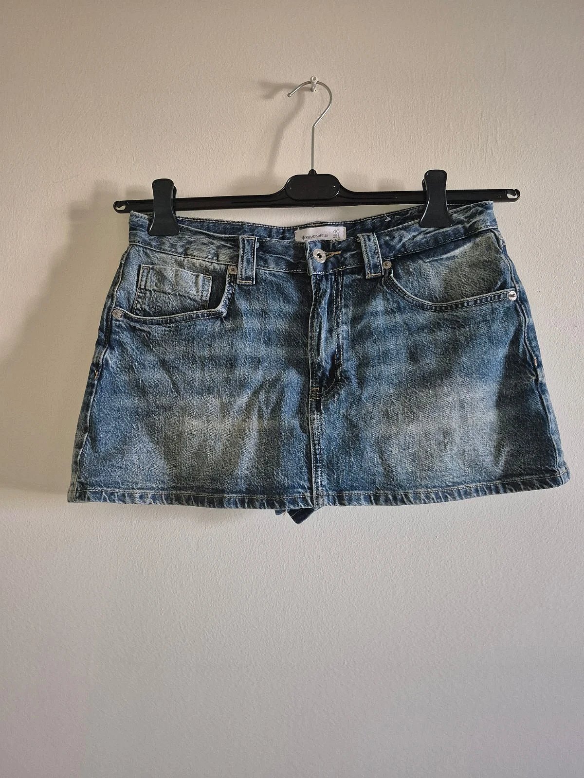 Stradivarius denim mini skirt with internal shorts, photo 6