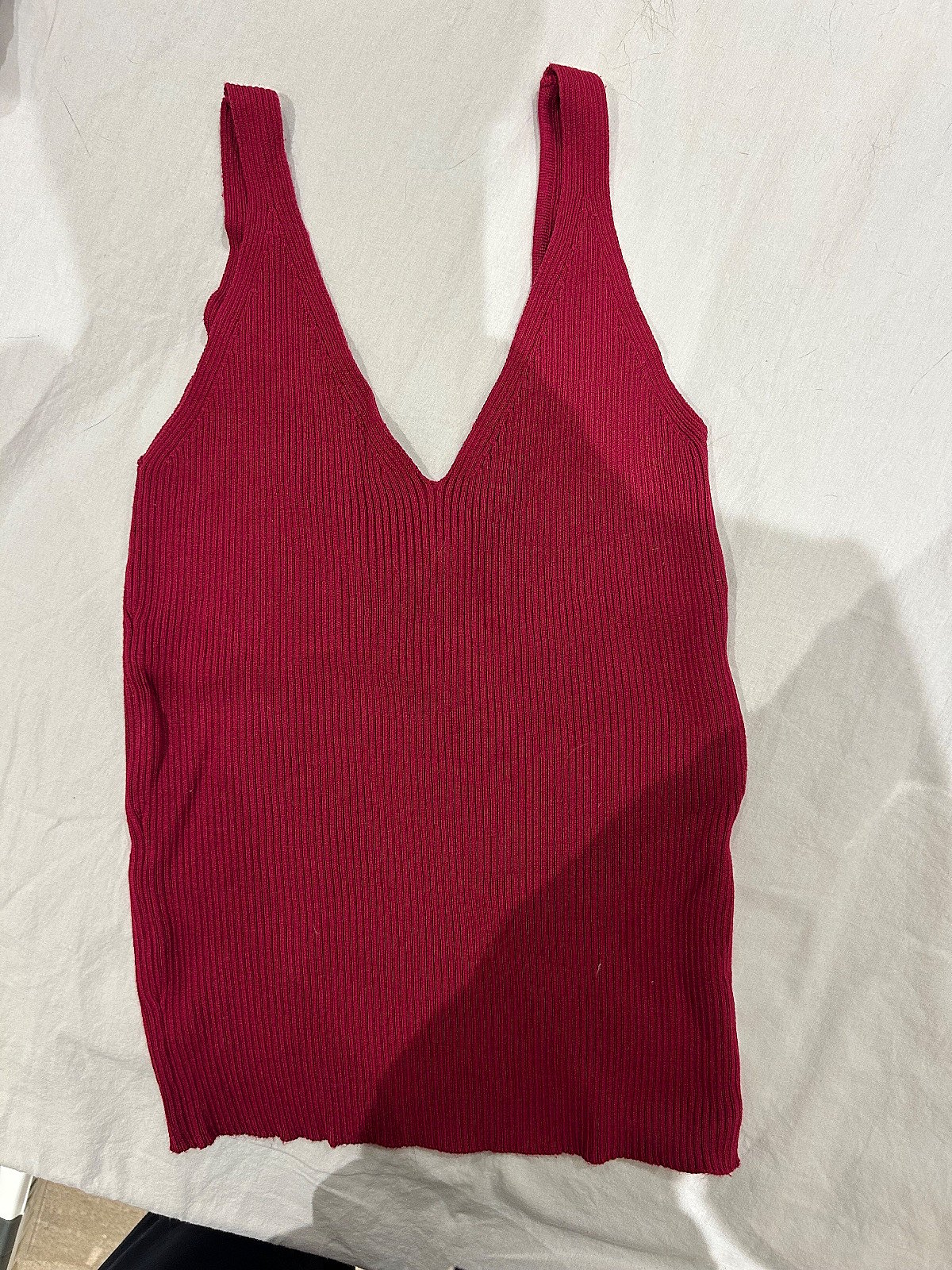 Mango Burgundy Ribbed V-Neck Tank Top, photo 2