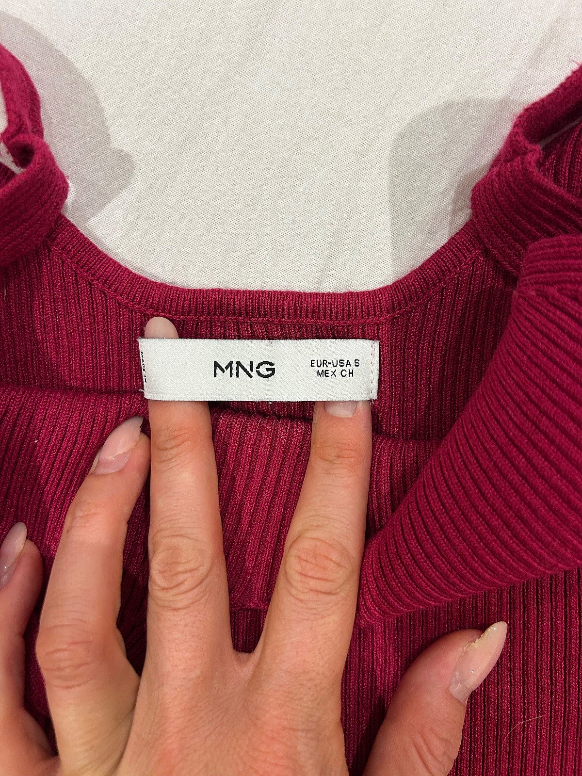Mango Burgundy Ribbed V-Neck Tank Top, photo 3