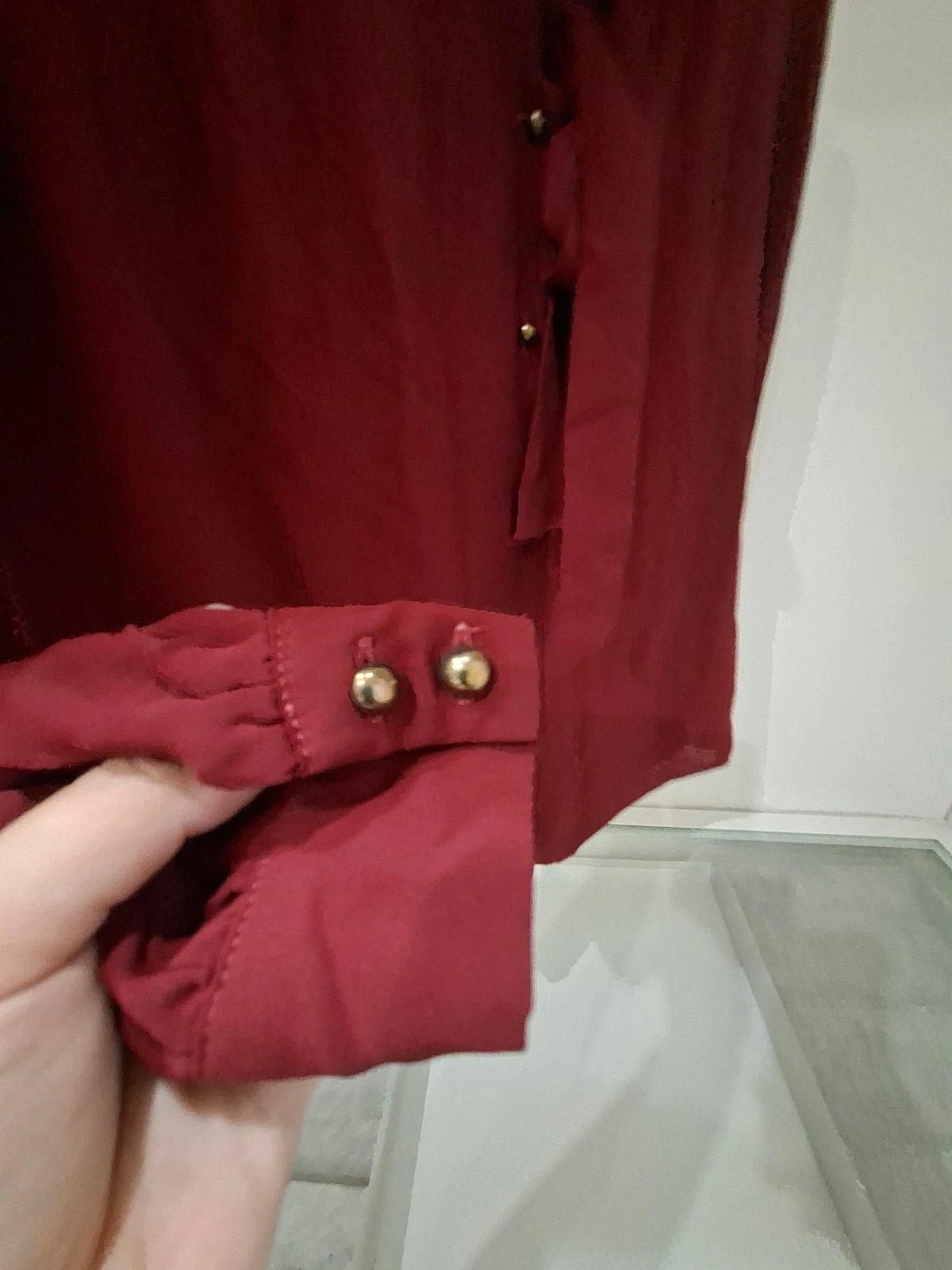 Burgundy tie-neck long sleeve blouse, photo 2