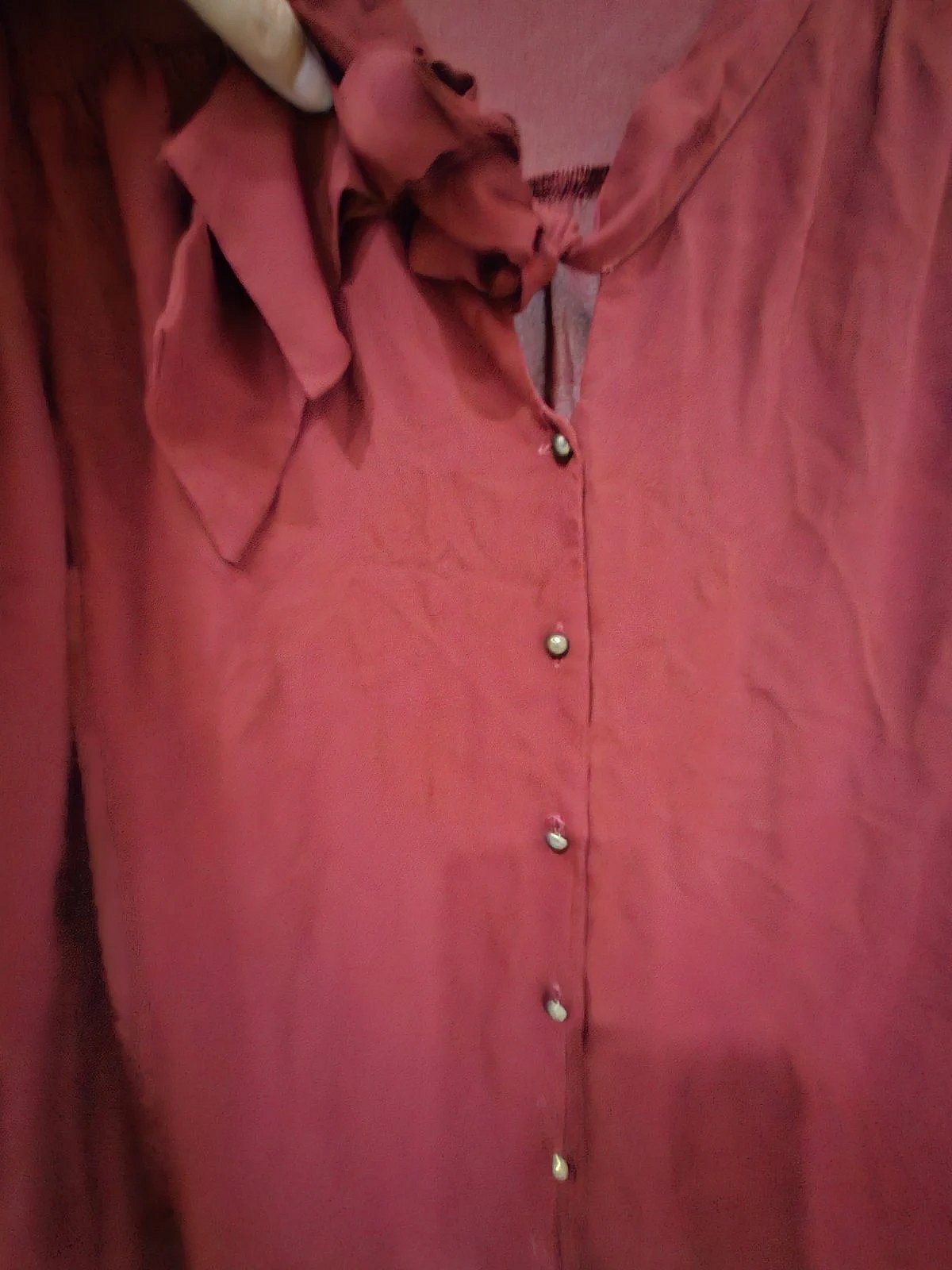 Burgundy tie-neck long sleeve blouse, photo 4