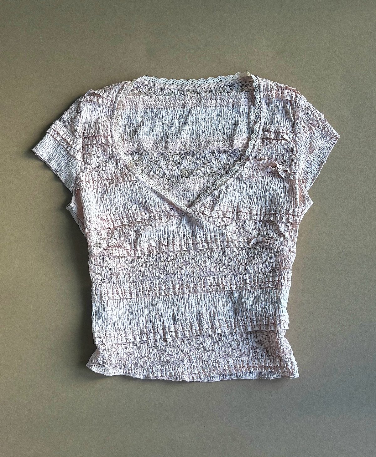 Pink lace textured short-sleeve top, photo 2