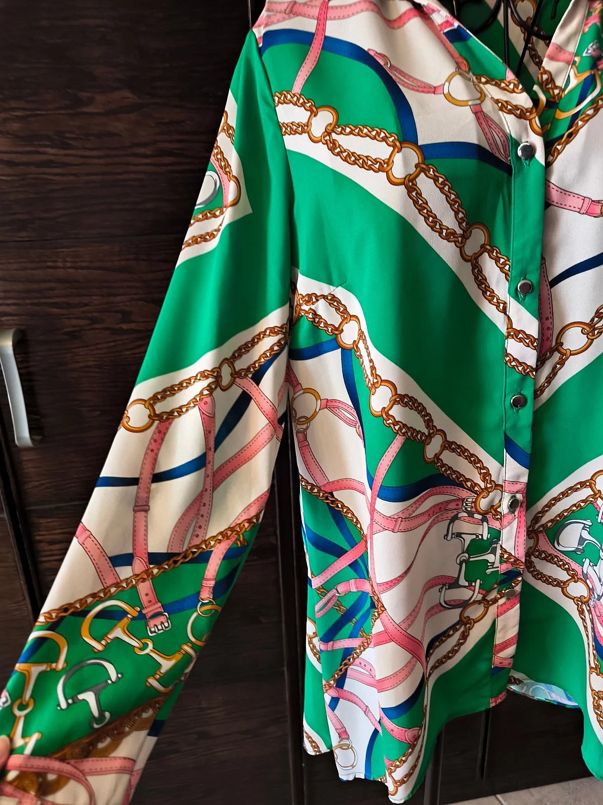 Camisa com padrão de correntes em verde Wallis, fotografia 4