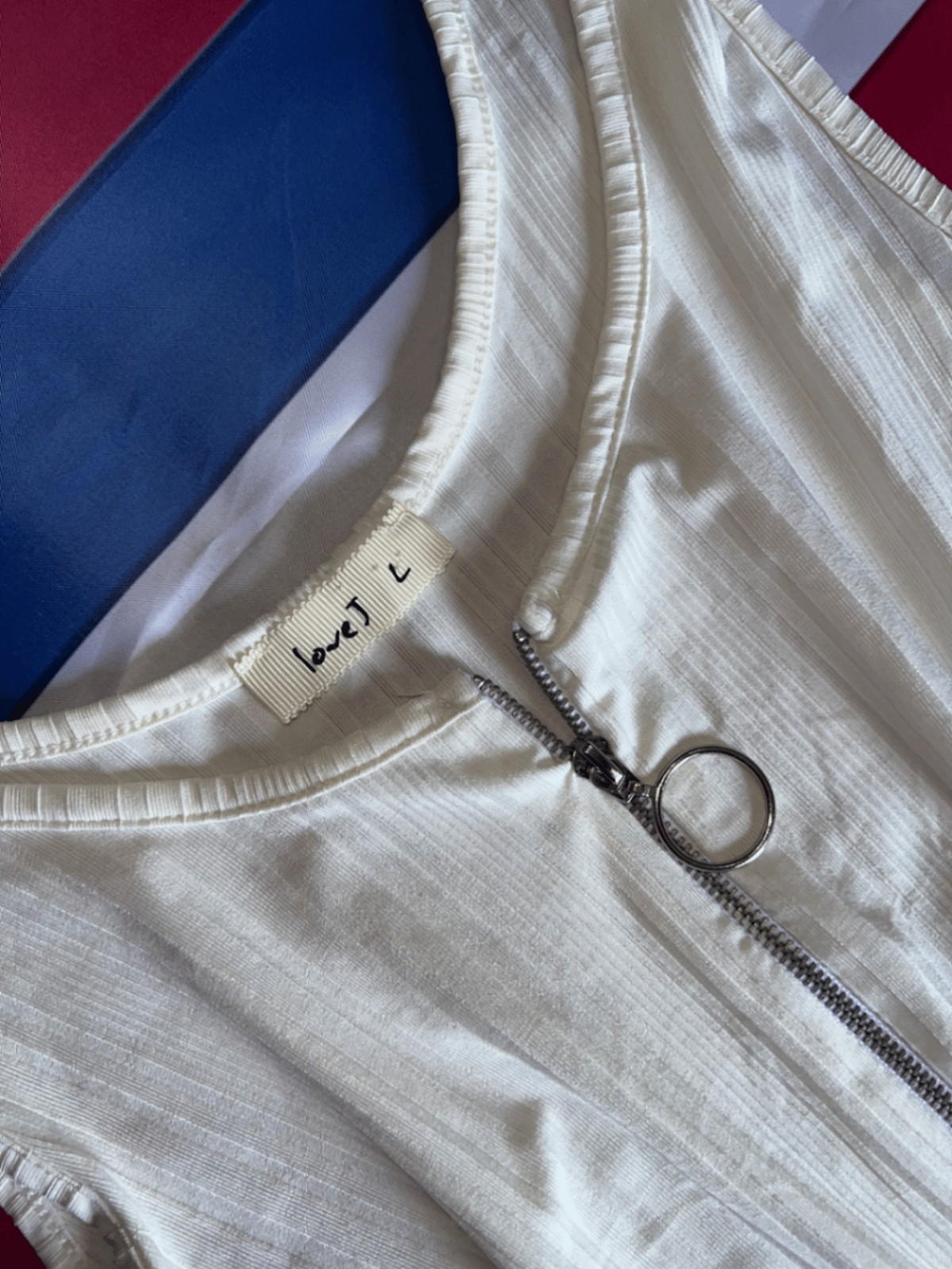 White Zip-Front Ribbed Vest Top, photo 2
