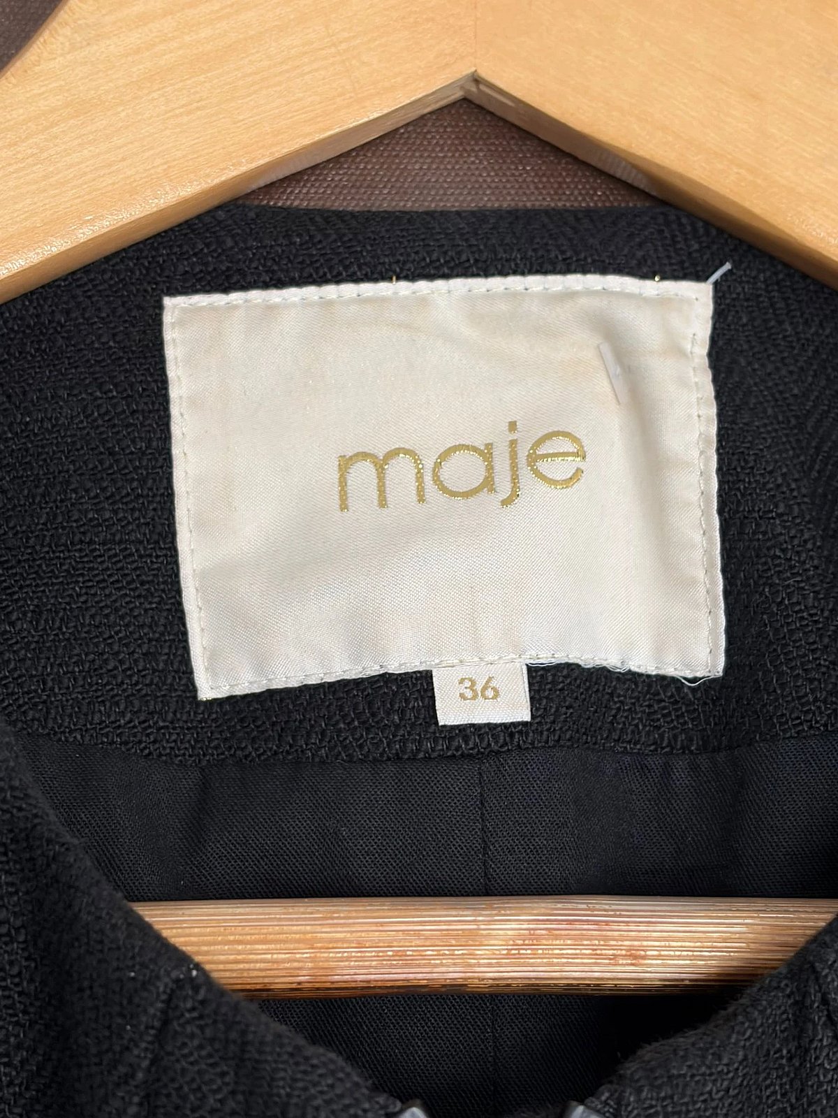 Maje Quilted Shoulder Black Coat, photo 7