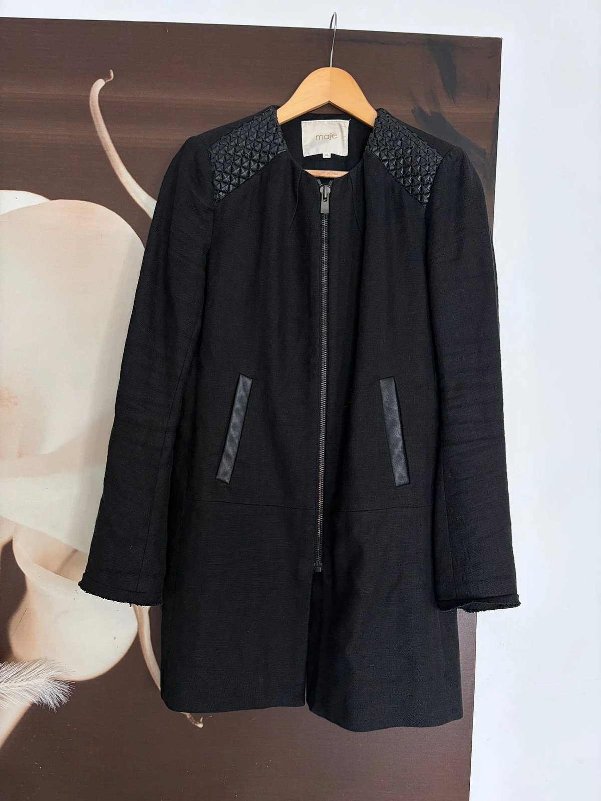 Maje Quilted Shoulder Black Coat, photo 8