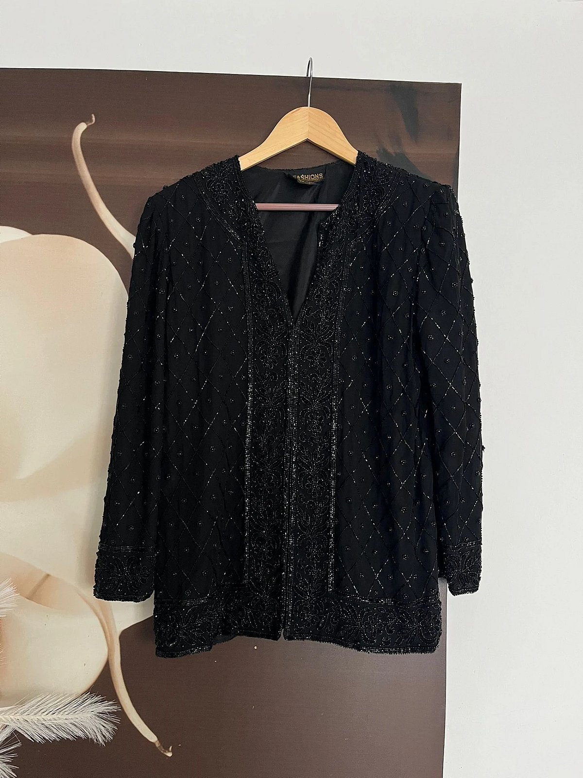 Black Beaded Silk Evening Jacket, photo 8