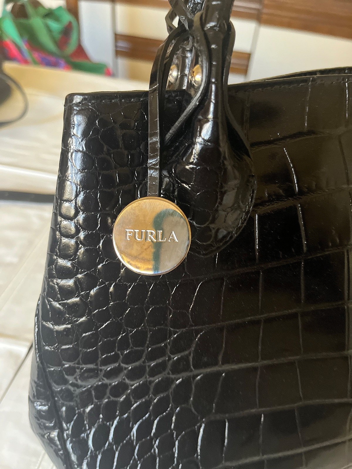 Black Croc-effect Leather handbag - photo 8