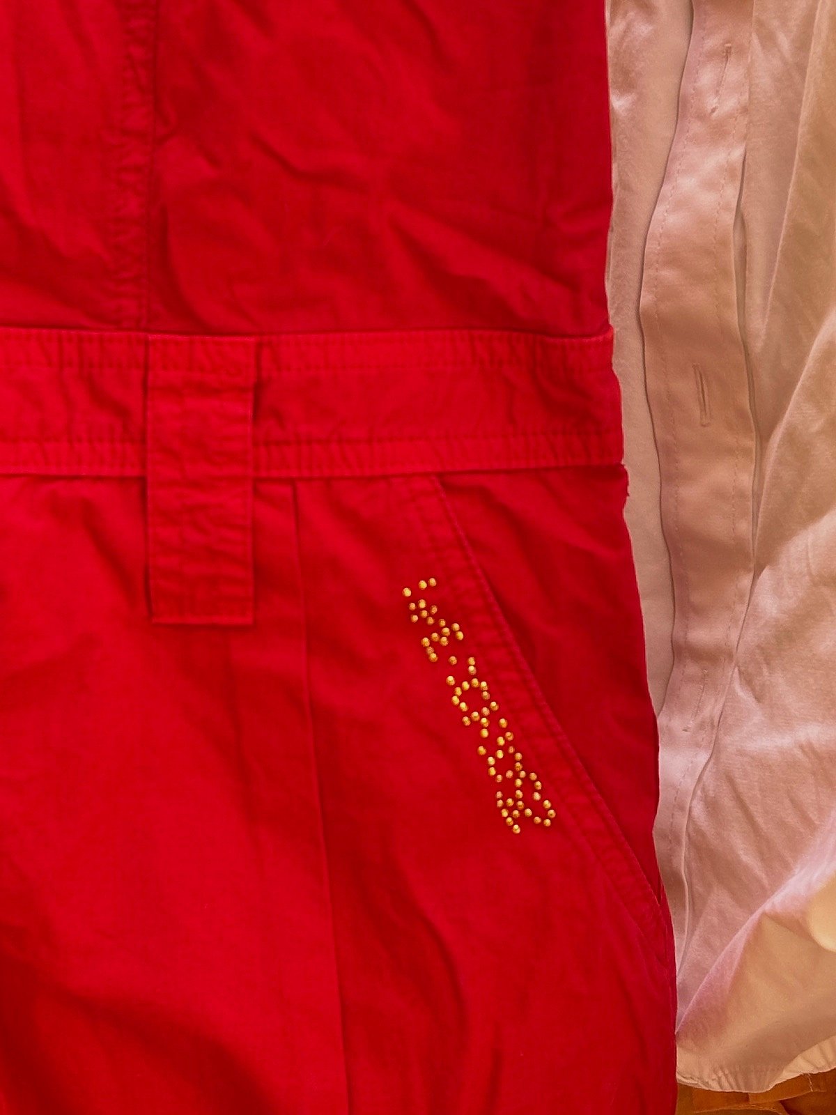 Vintage Specchio Red Sleeveless Denim Romper Playsuit, photo 3