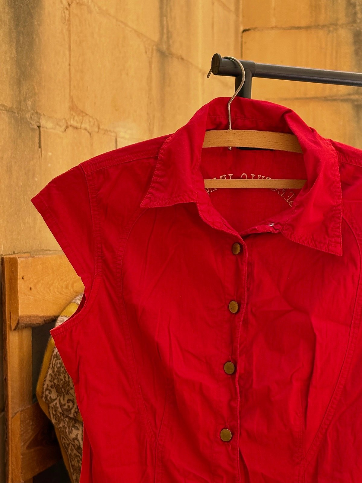 Vintage Specchio Red Sleeveless Denim Romper Playsuit, photo 2