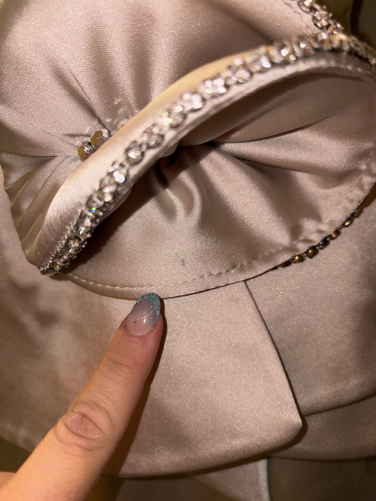 Champagne Satin Peplum Formal Dress EU42, photo 3