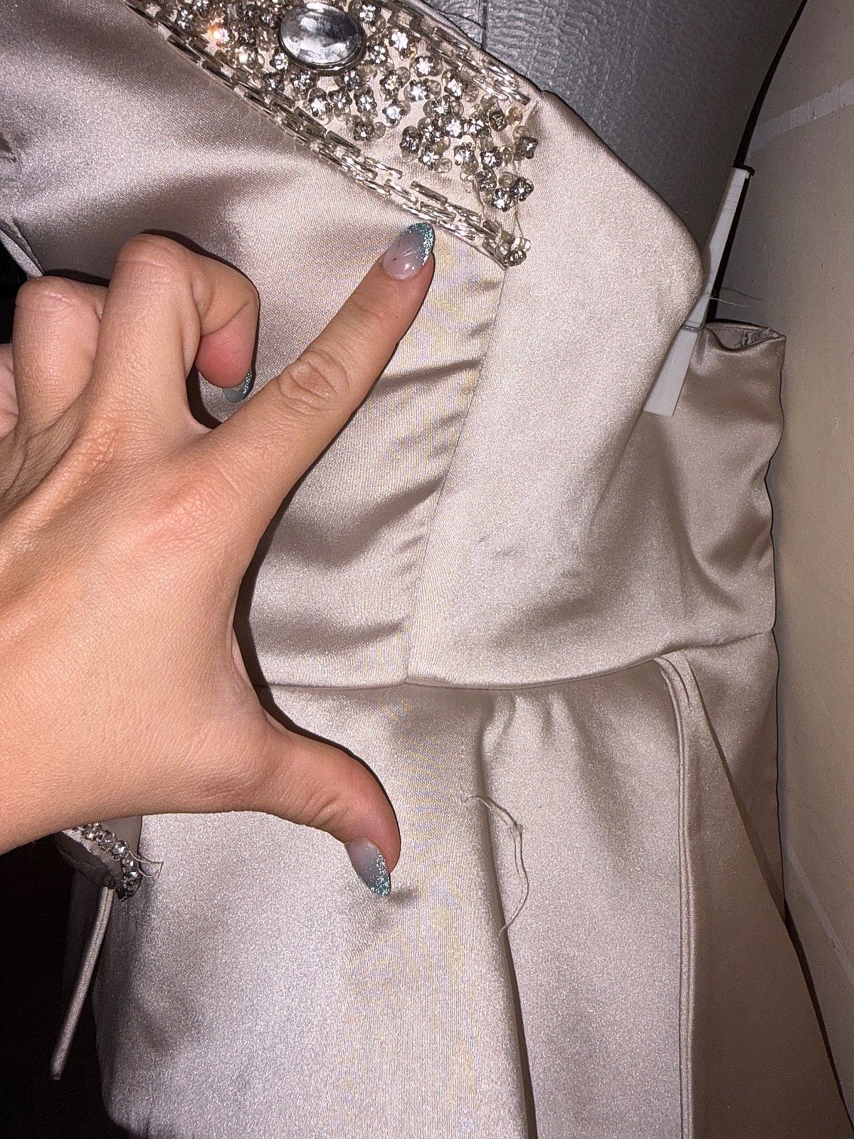 Champagne Satin Peplum Formal Dress EU42, photo 4